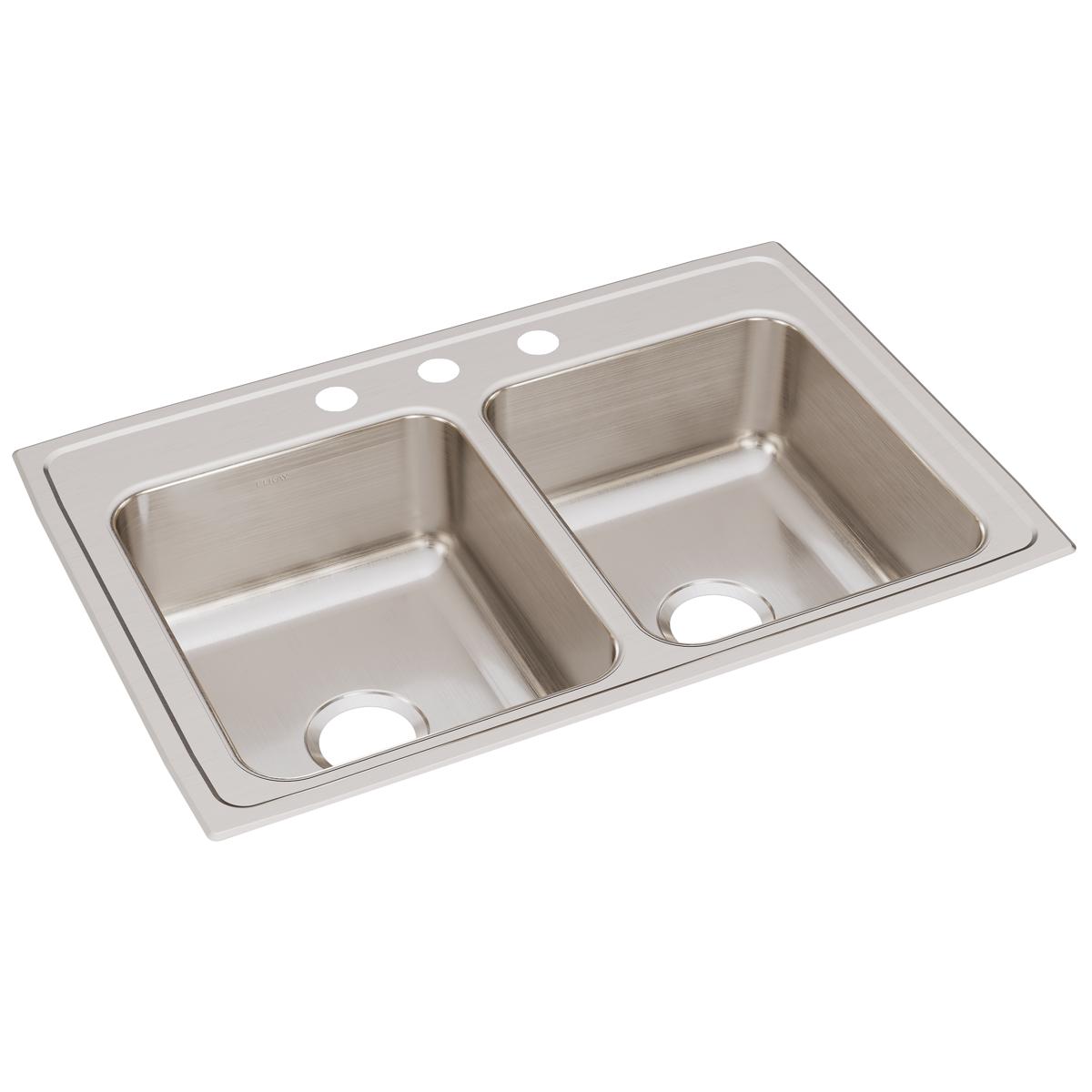 Elkay Lustertone Classic Stainless Steel 33 X 22 X 8-1/8, Equal Double Bowl Drop-In Sink