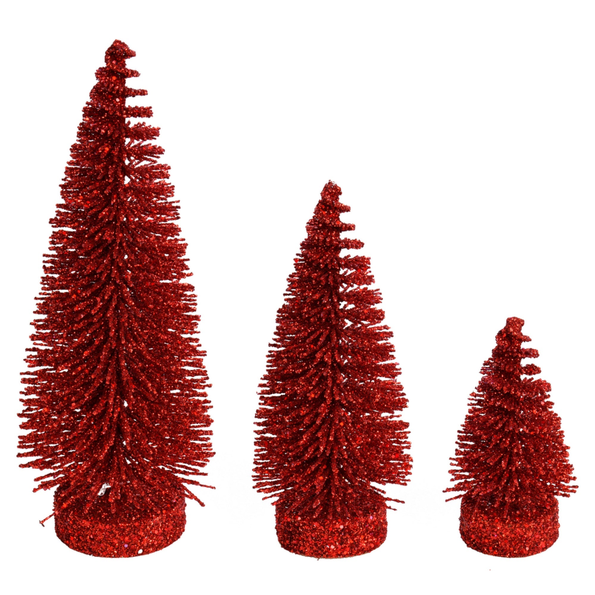 3”-5”-7” Red Glitter Oval Tree 3/Set