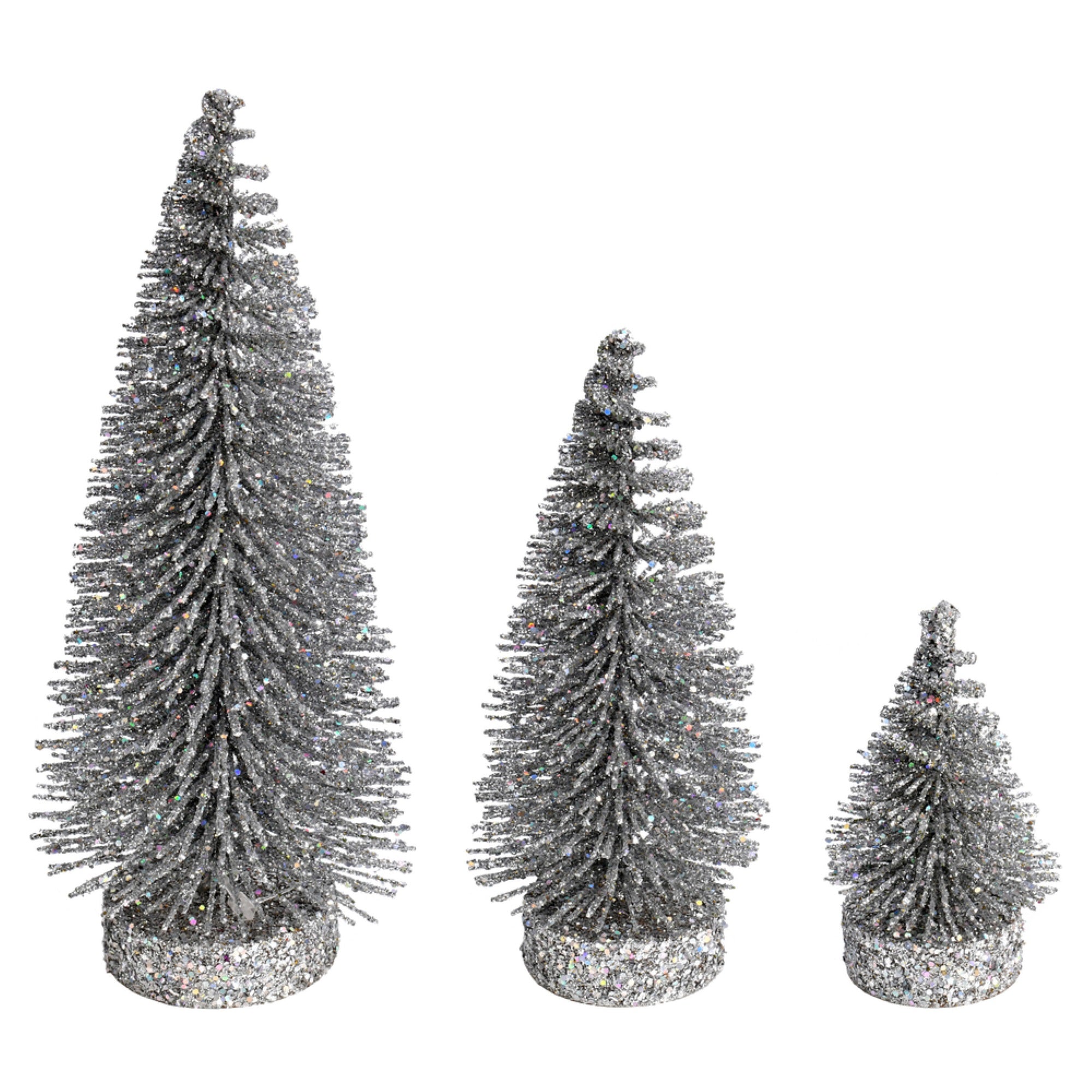 3”-5”-7” Silver Glitter Oval Tree 3/Set