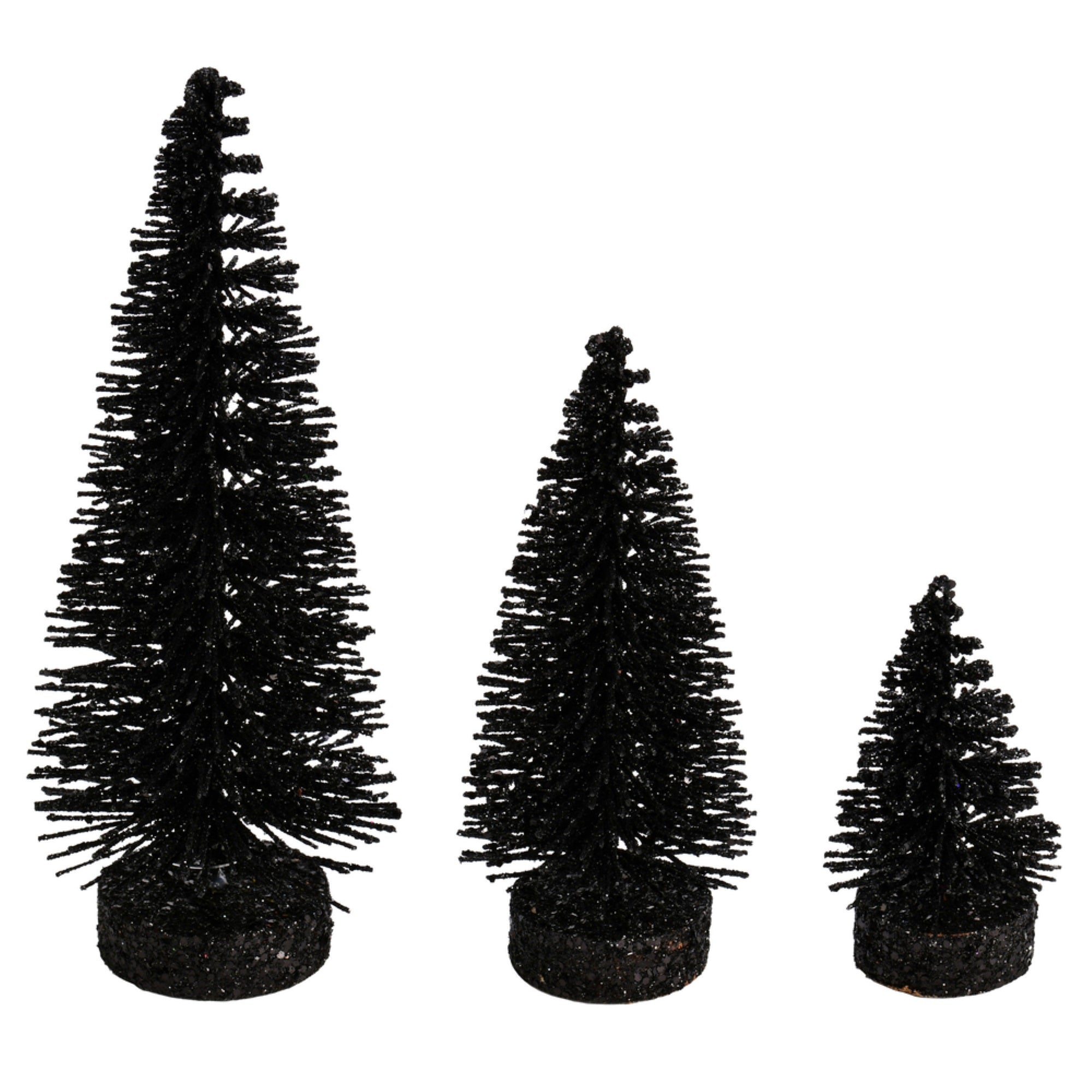 3”-5”-7” Black Glitter Oval Tree 3/Set