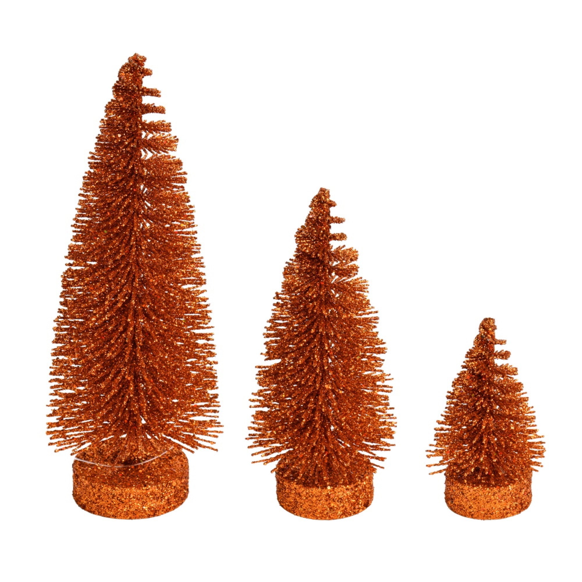 3”-5”-7” Orange Glitter Oval Tree 3/Set