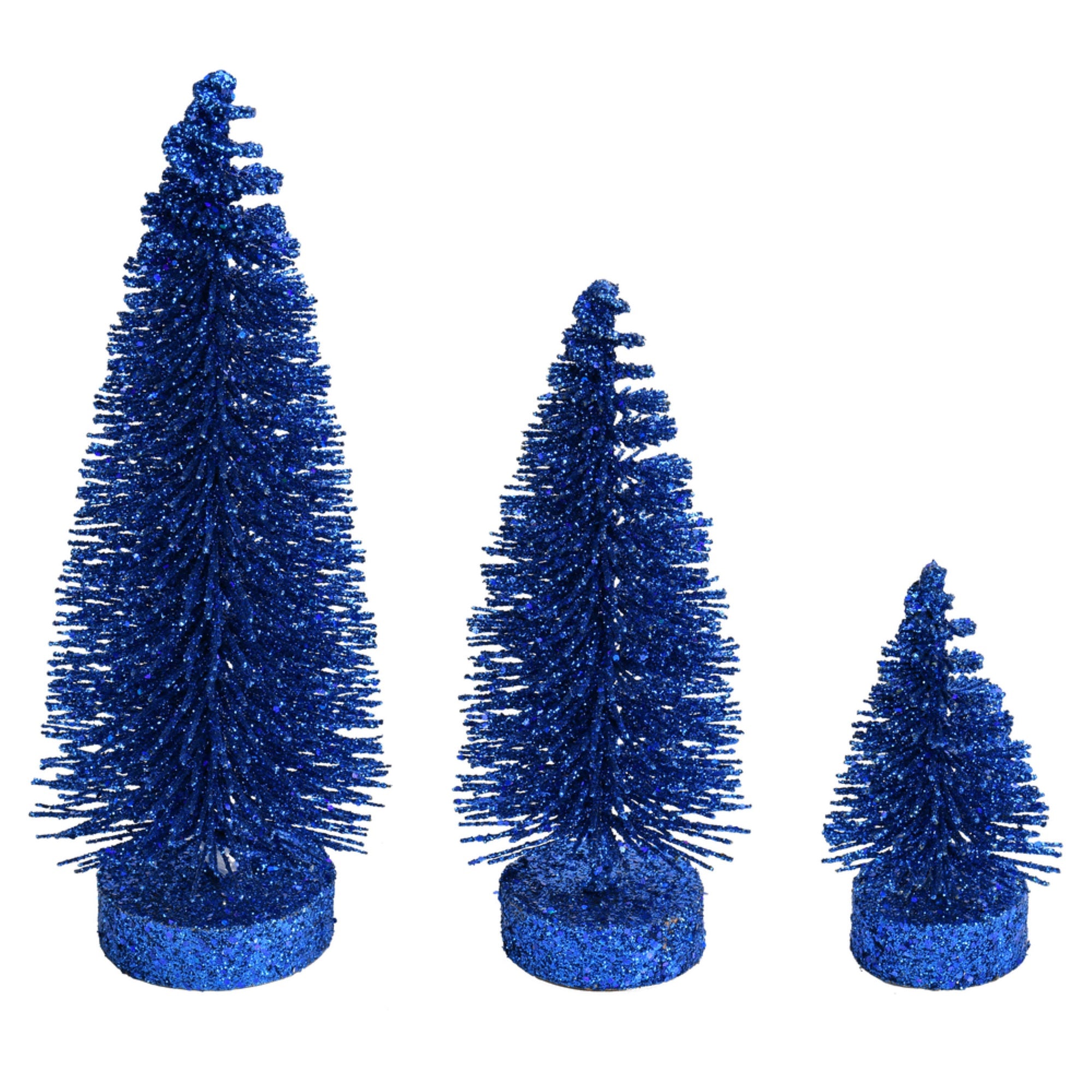 3”-5”-7” Midnte Blue Glitt Ov Tree 3/Set