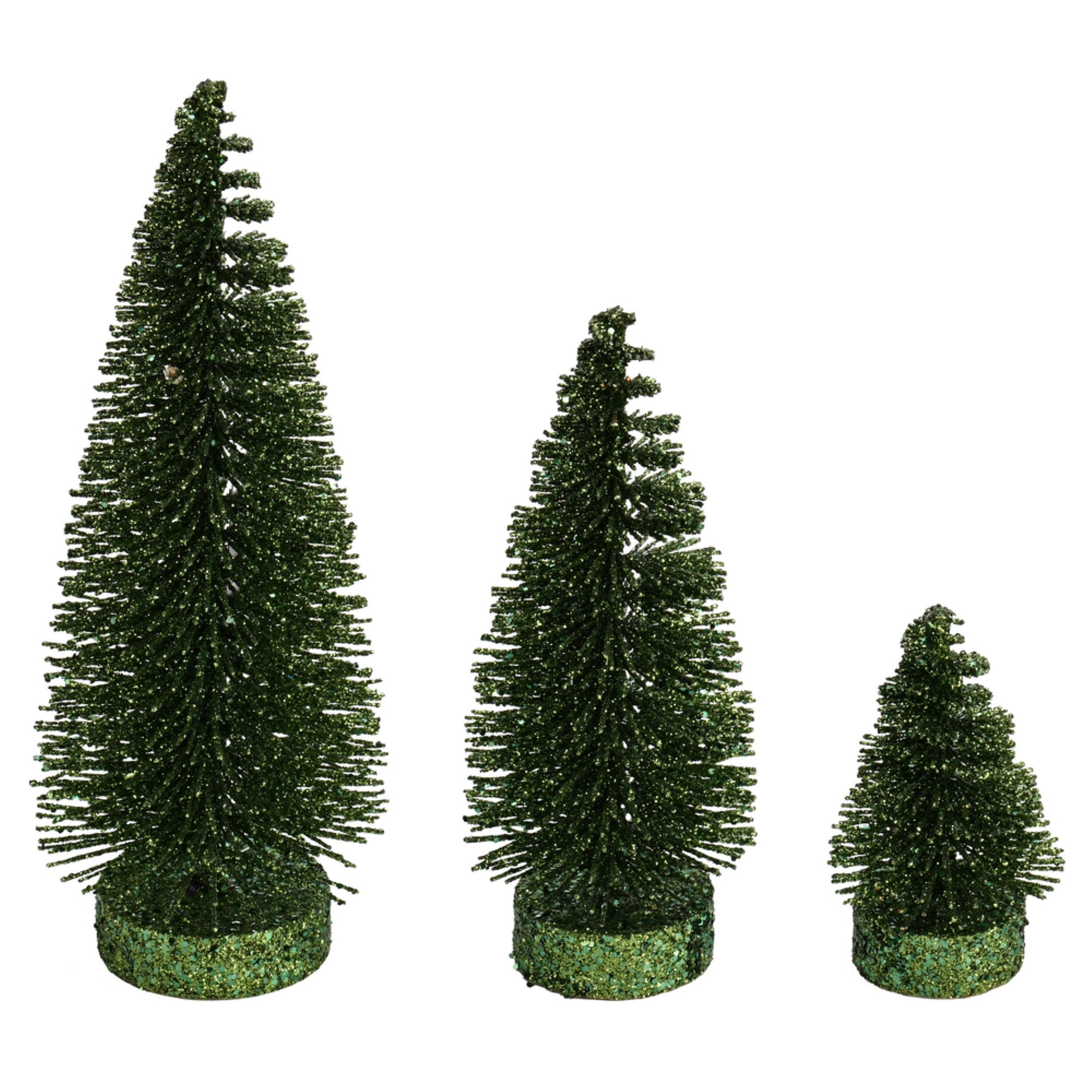 3”-5”-7” Moss Green Glitt Oval Tree 3Set