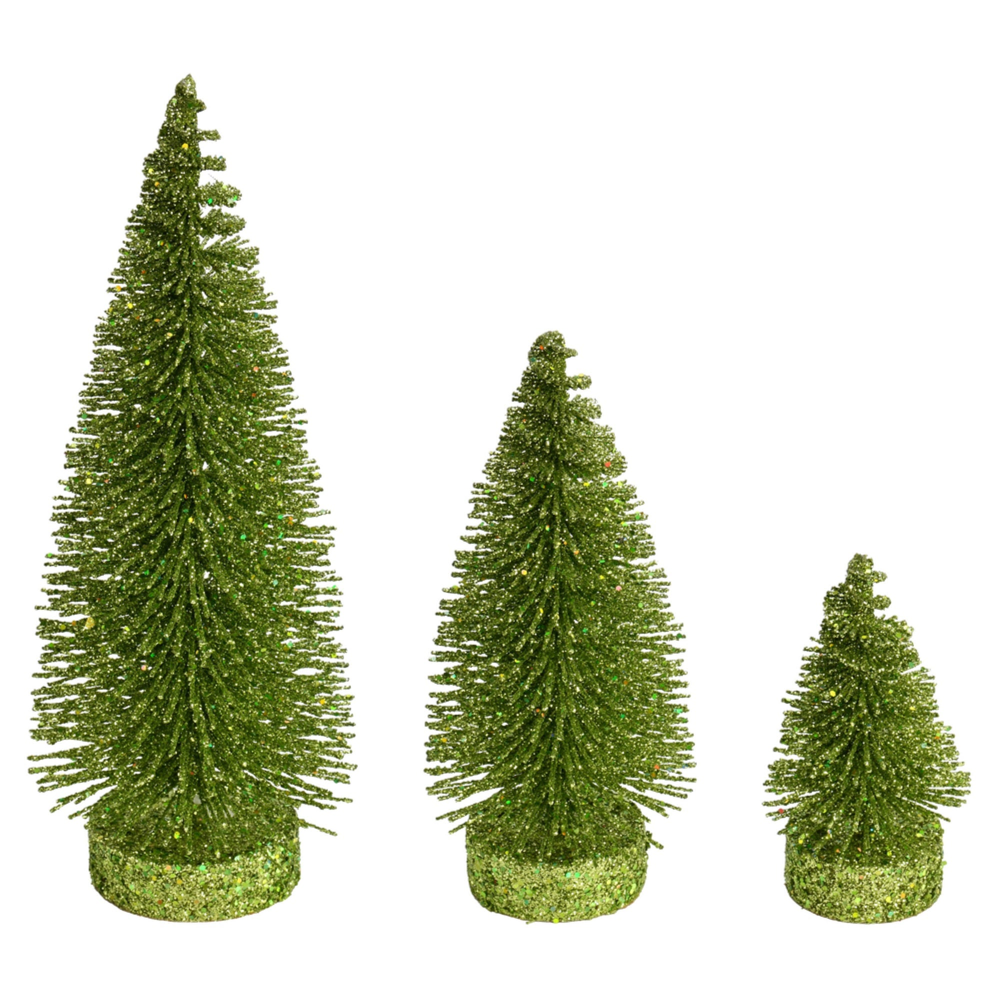 3”-5”-7” Lime Glitter Oval Tree 3/Set