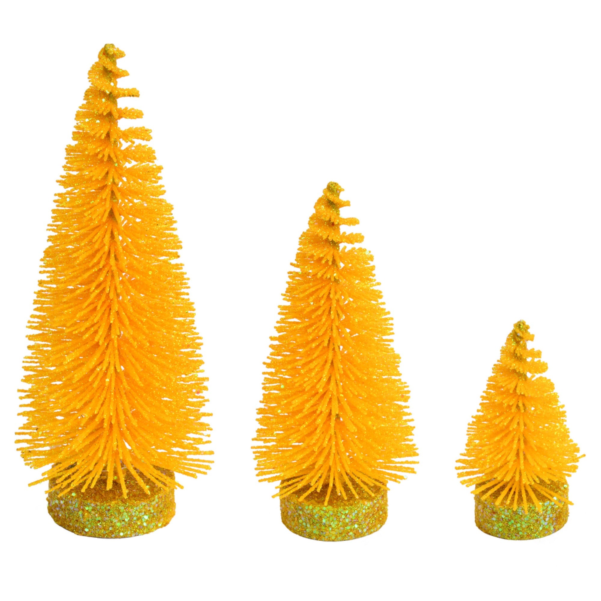 3”-5”-7” Yellow Glitter Oval Tree 3/Set