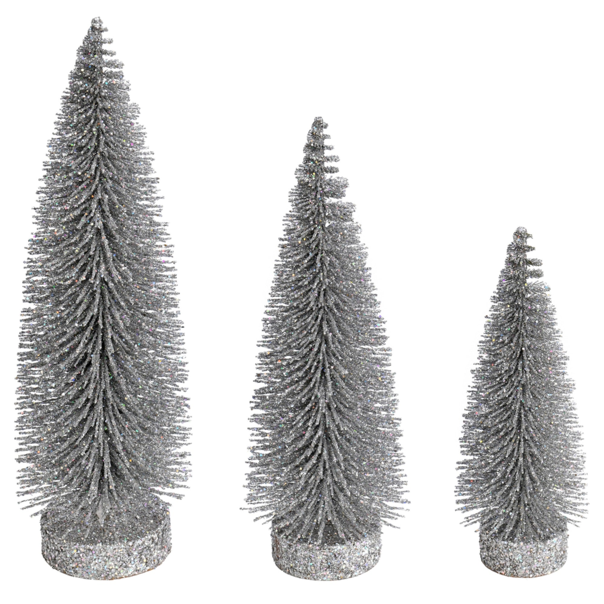 7”-9”-11” Silver Glitter Oval Tree 3/Set