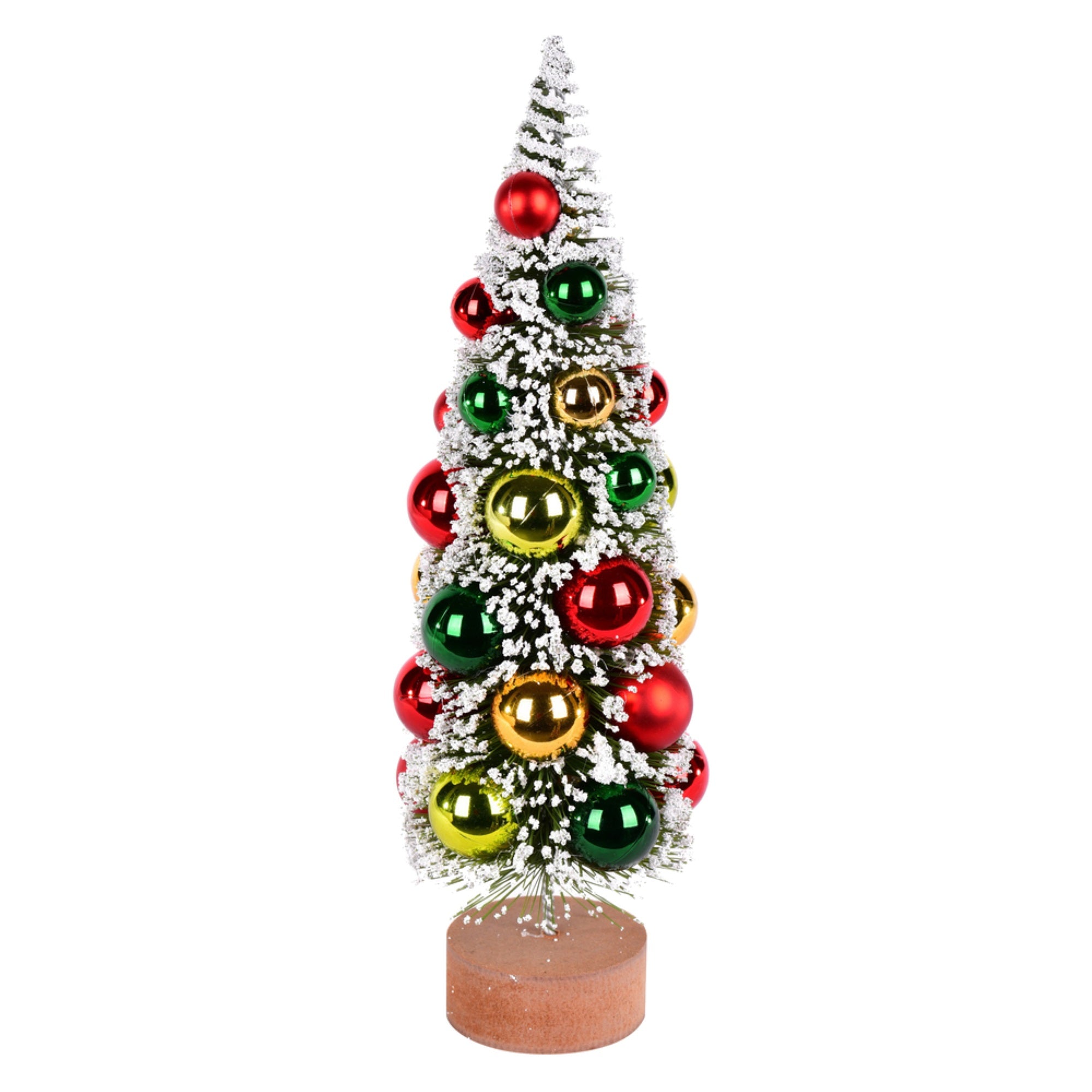 12” Frosted Tree Red-Grn-Gold Balls