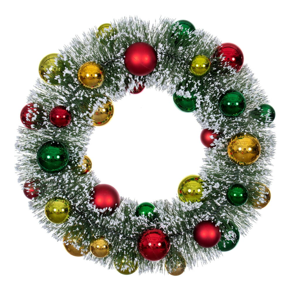 18” Frosted Green Wreath Red/Green/Gold
