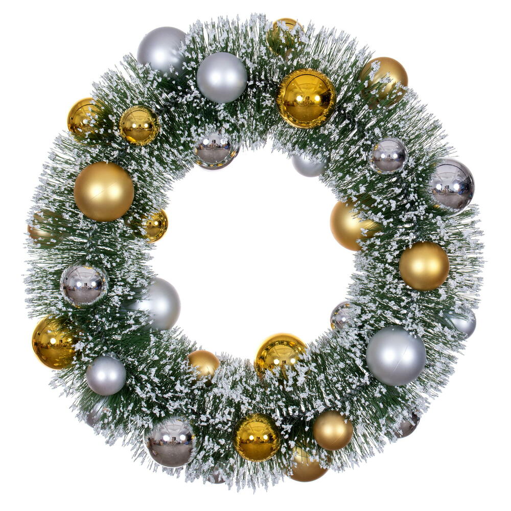 18” Frosted Green Wreath Silver/Gold