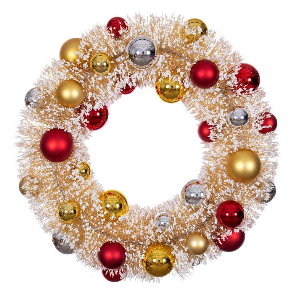 18” Frosted Gold Wreath Red/Gold/Silver