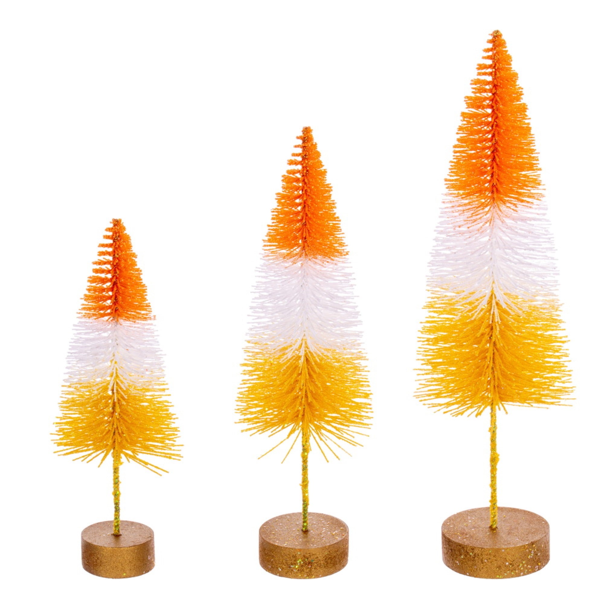 Vickerman 8”-10”-12” Orange White and Yellow Sisal Bottle Brush Tree Set Set of 3