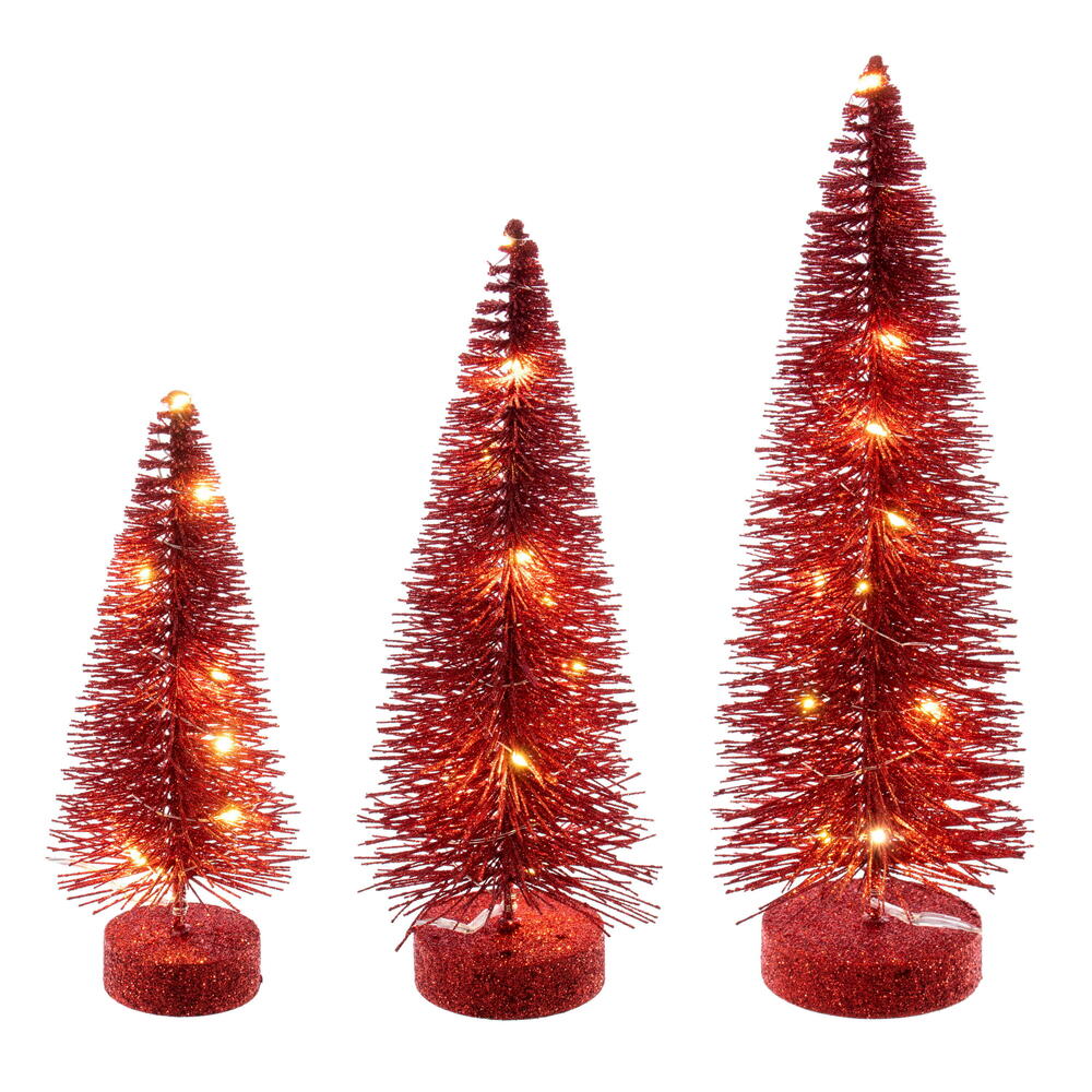 8”-10”-12” Red Bottle Brush Clear Lights