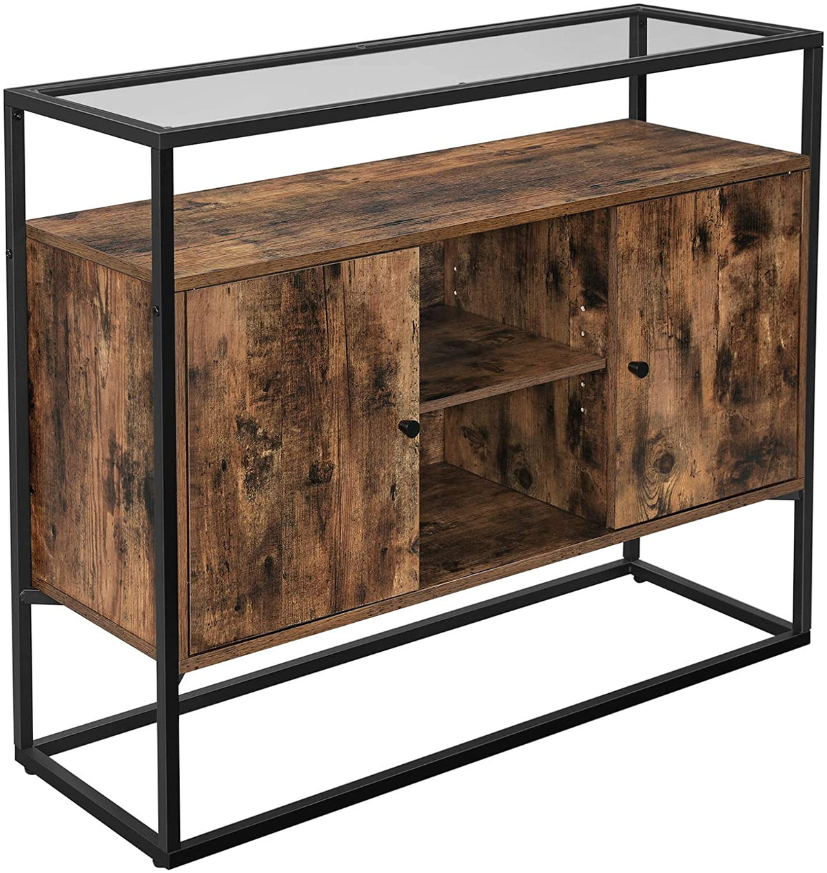 Vasagle Sideboard, Beistellschrank, Anrichte, Kchenschrank Mit Glasoberfl?Che Und Offenen F?Chern, Wohnzimmer, Flur, Stabiles St