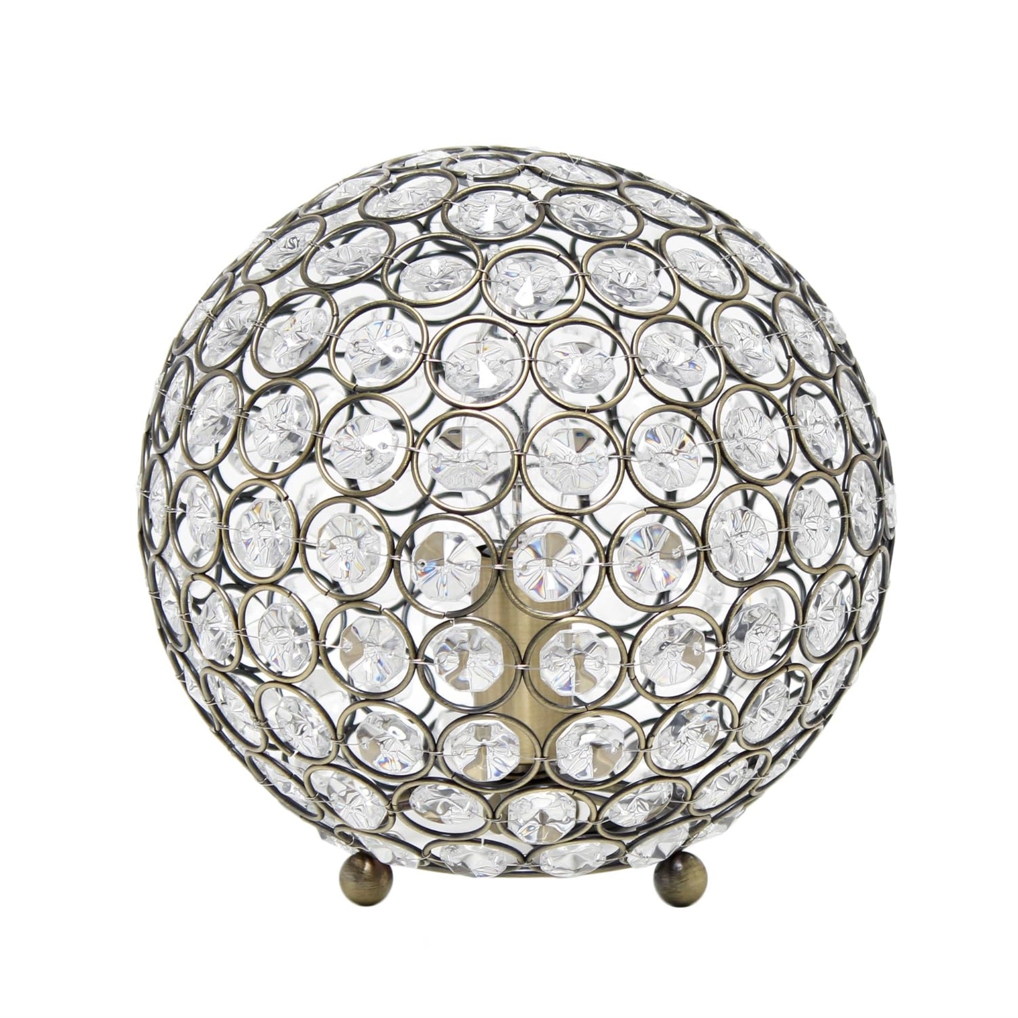 Elegant Designs 8' Elipse Crystal Collection Metal Crystal Ball Sequin Table Desk Lamp For Accent Lighting, Dcor, Living Room, Bedroom, Entryway, Foyer, Office, Antique Brass