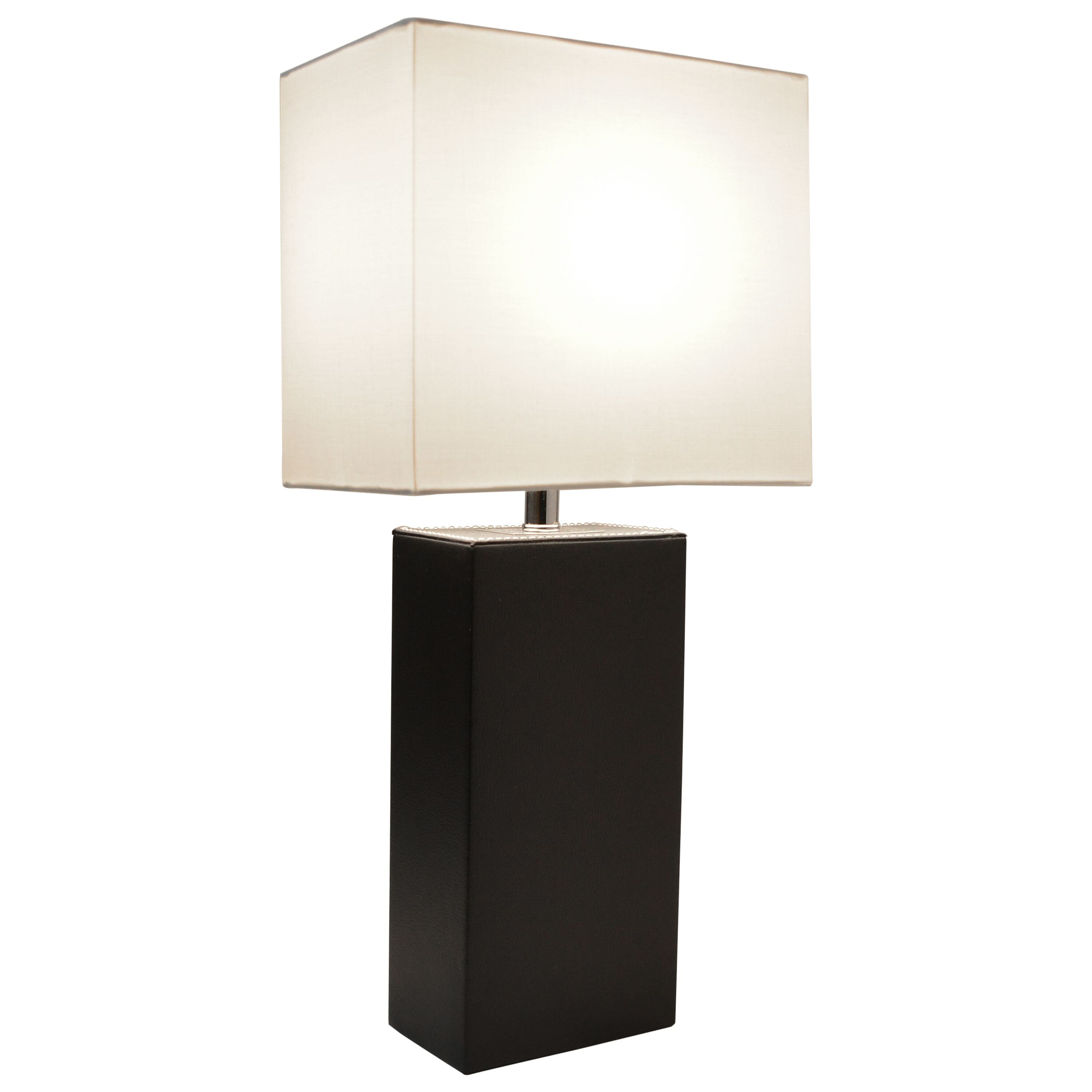 Elegant Designs Modern Leather Table Lamp With Usb And White Fabric Shade, Black