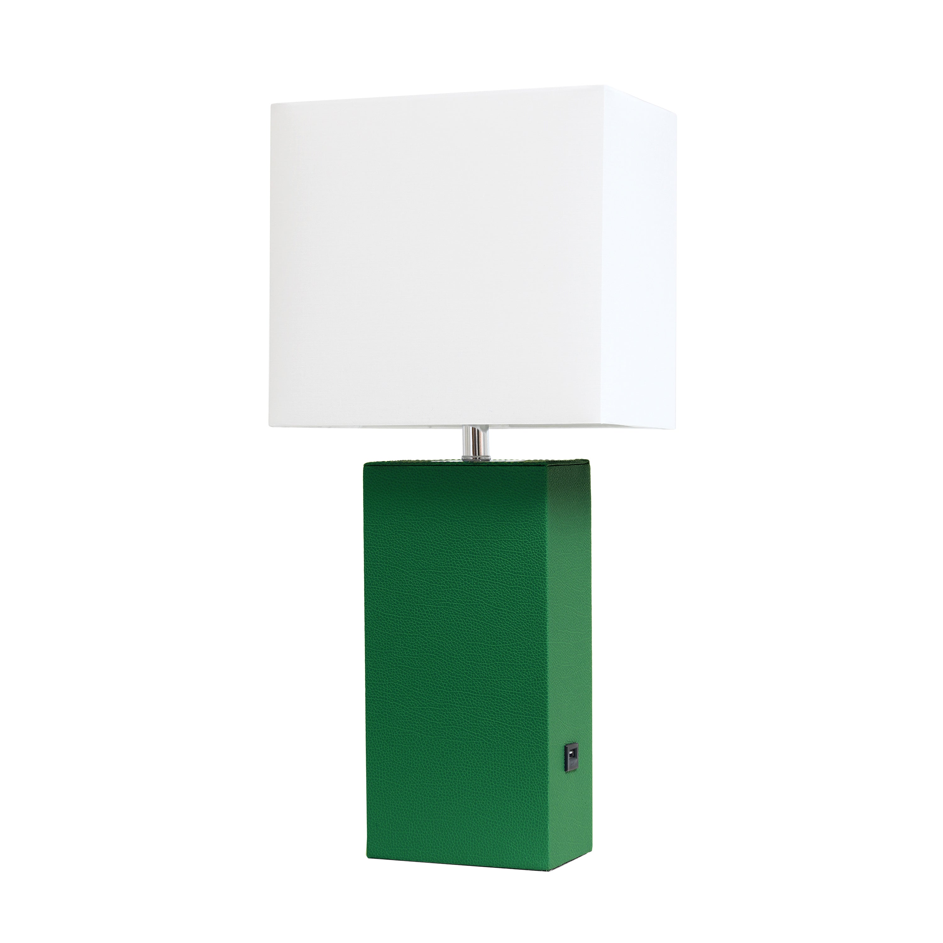 Elegant Designs Modern Leather Table Lamp With Usb And White Fabric Shade, Green