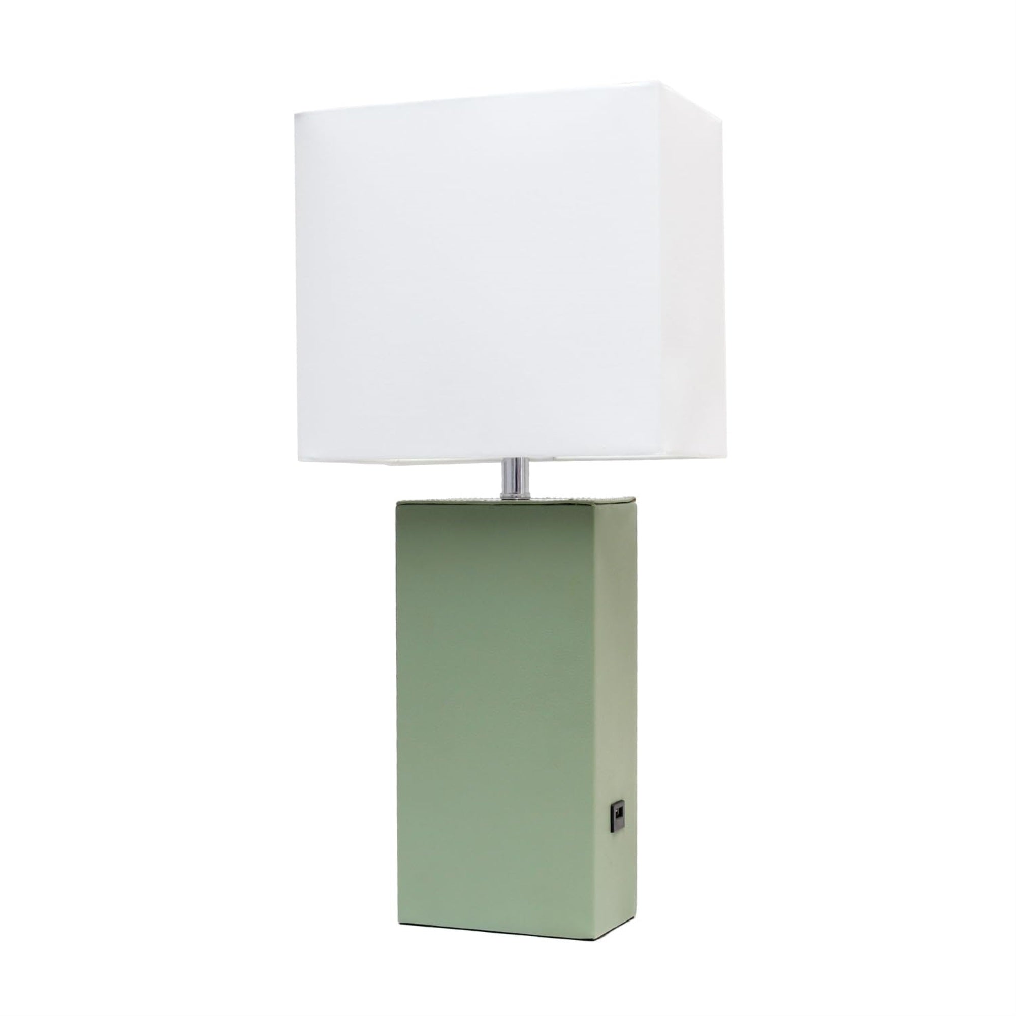 Elegant Designs Modern Leather Table Lamp With Usb And White Fabric Shade,