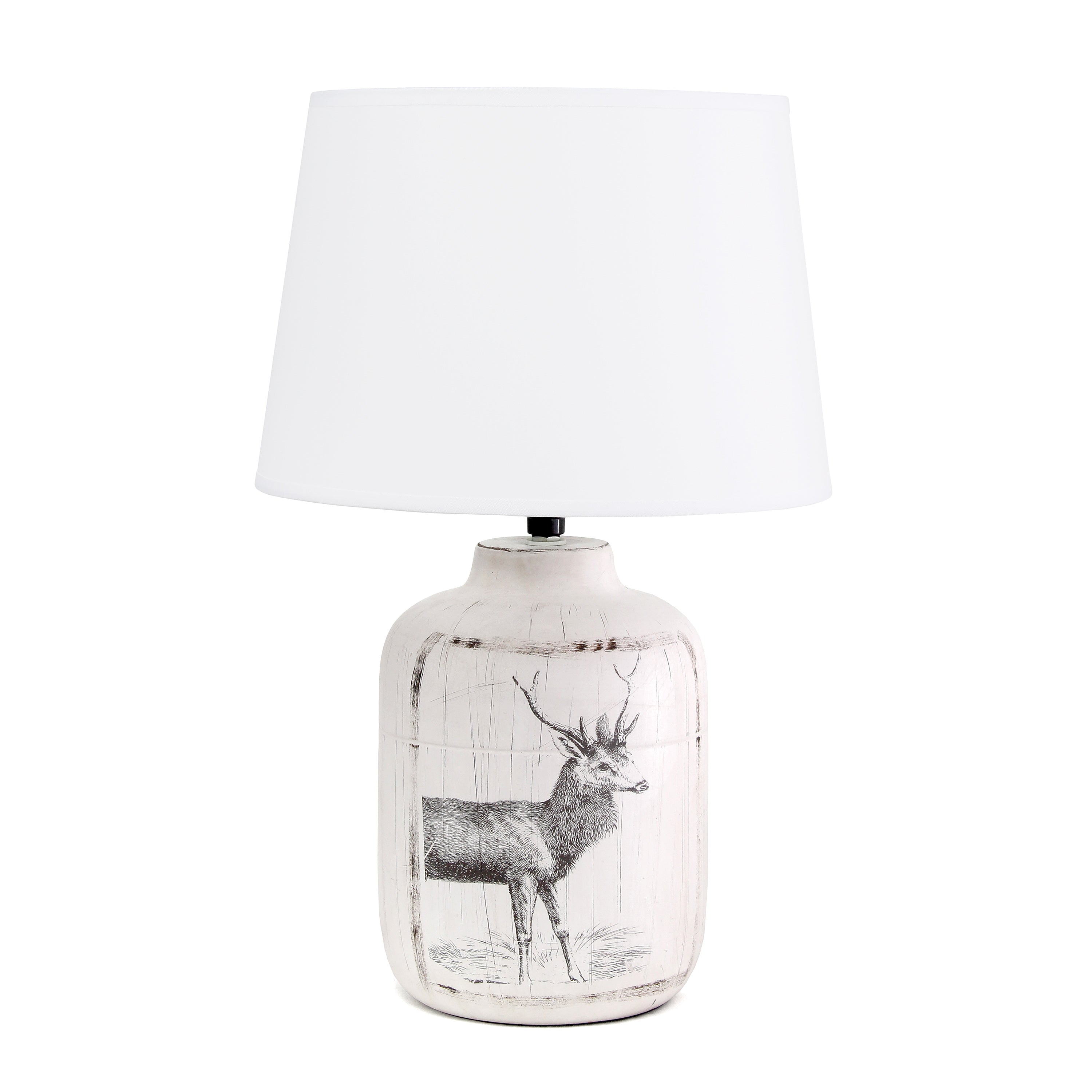 Simple Designs Rustic Deer Buck Nature Printed Ceramic Farmhouse Accent Table Lamp With Fabric Shade