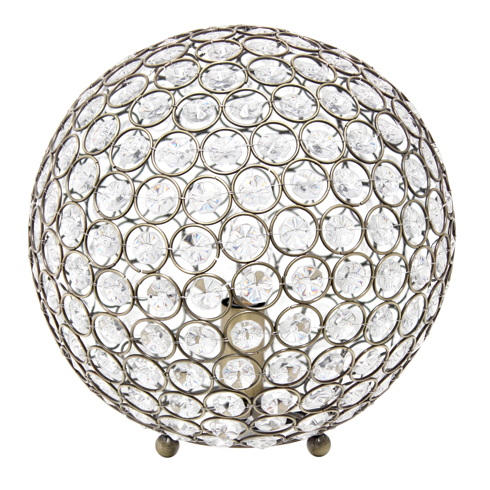 Elegant Designs 10' Elipse Crystal Collection Metal Crystal Ball Sequin Table Desk Lamp For Accent Lighting, Dcor, Living Room, Bedroom, Entryway, Foyer, Office, Antique Brass
