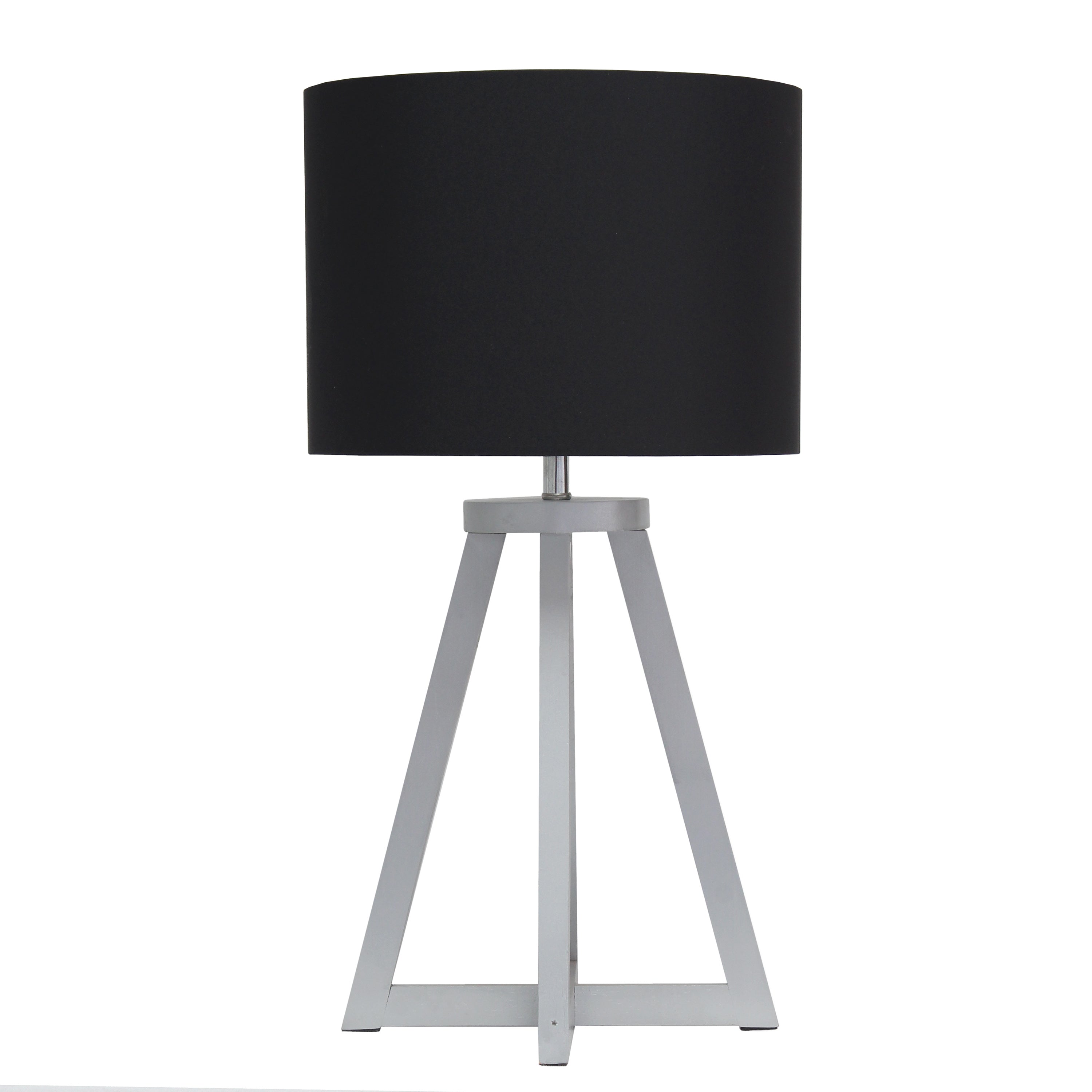 Simple Designs Interlocked Triangular Gray Wood Table Lamp With Black Fabric Shade