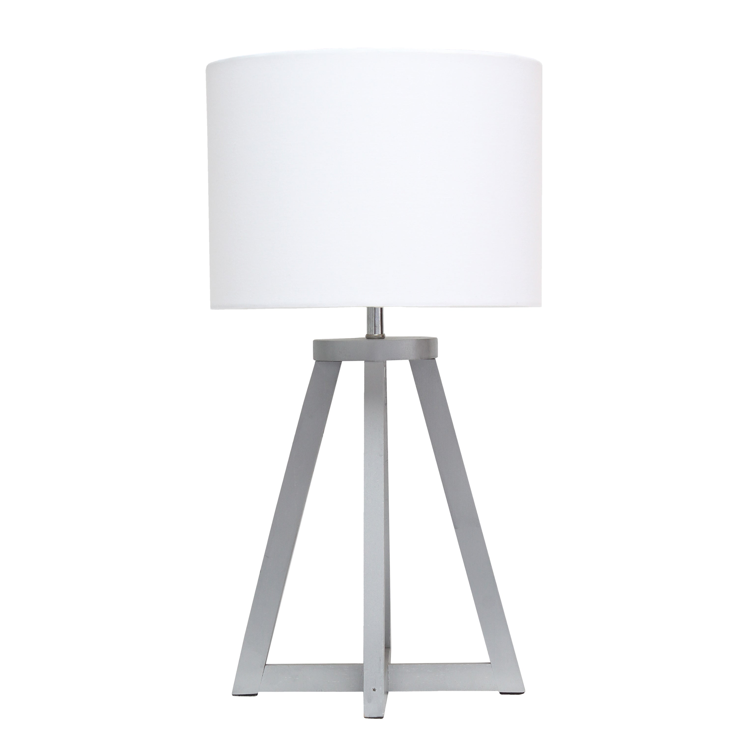 Simple Designs Interlocked Triangular Gray Wood Table Lamp With White Fabric Shade