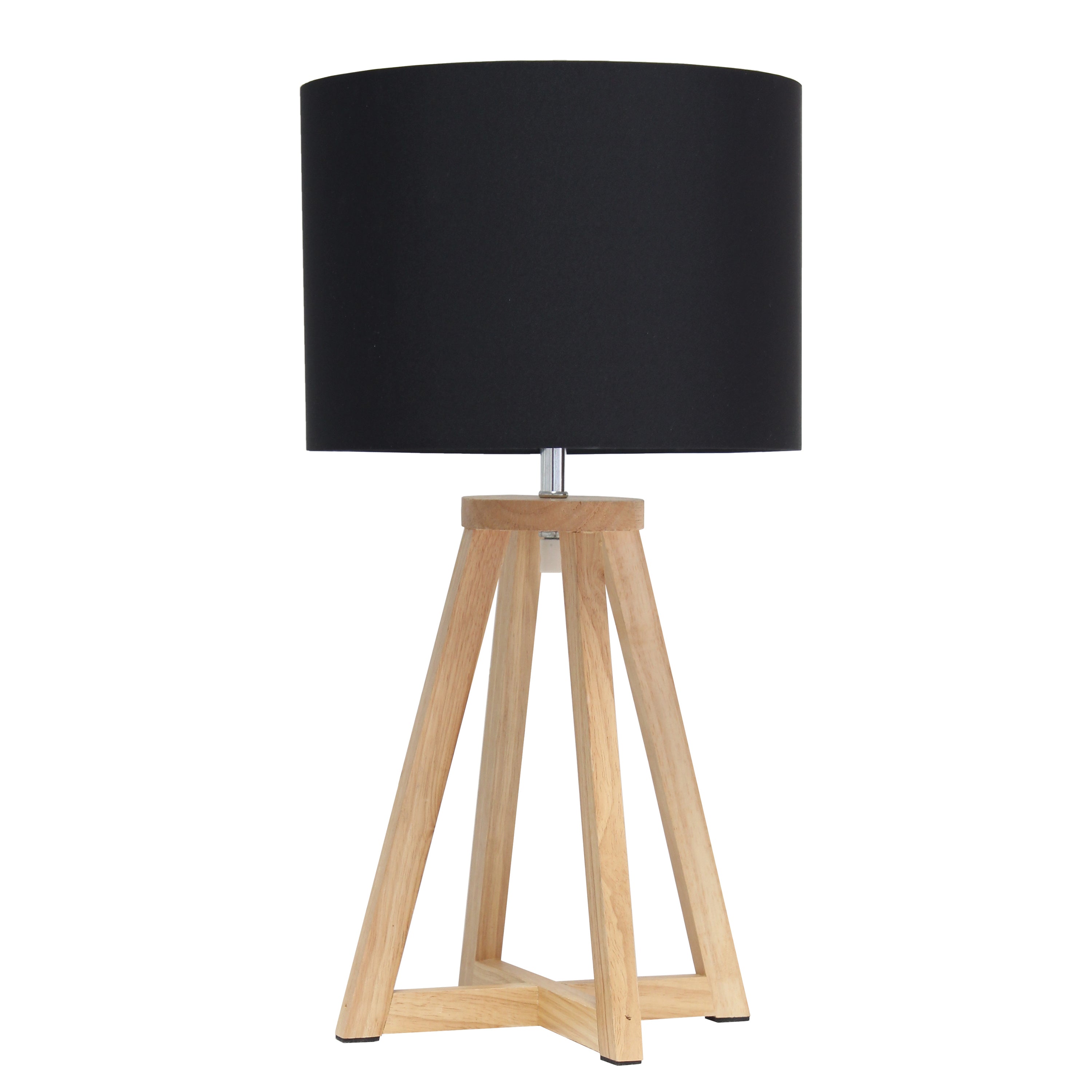 Simple Designs Interlocked Triangular Natural Wood Table Lamp With Black Fabric Shade