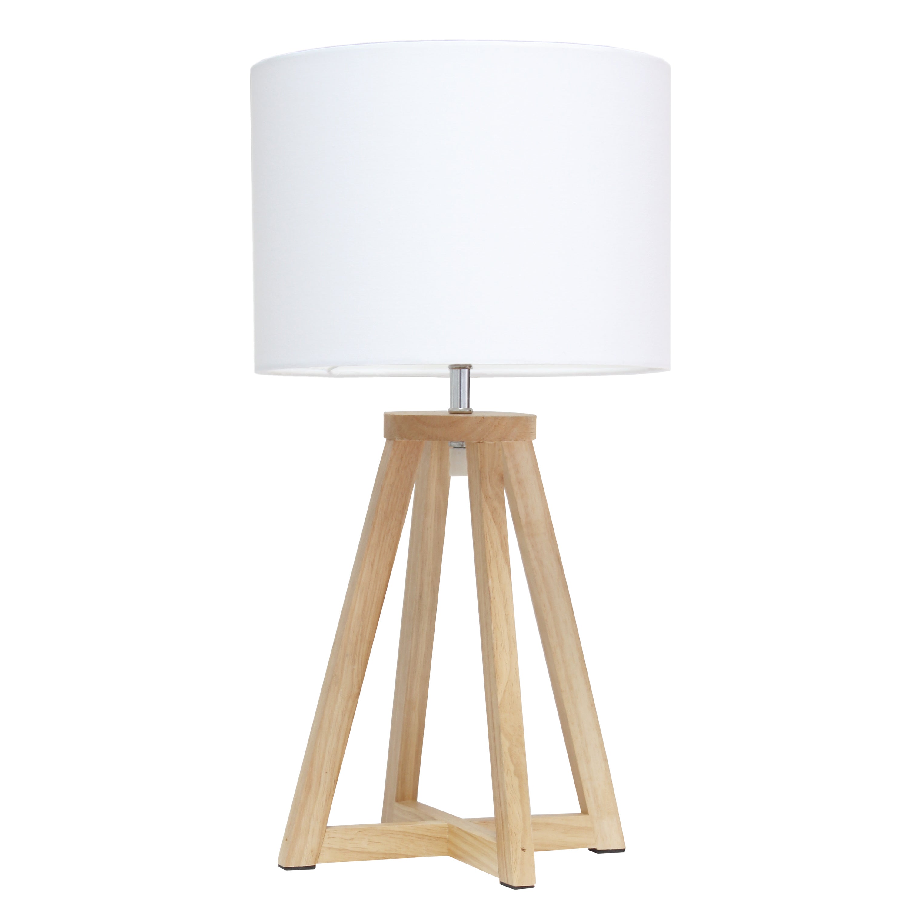 Simple Designs Interlocked Triangular Natural Wood Table Lamp With White Fabric Shade