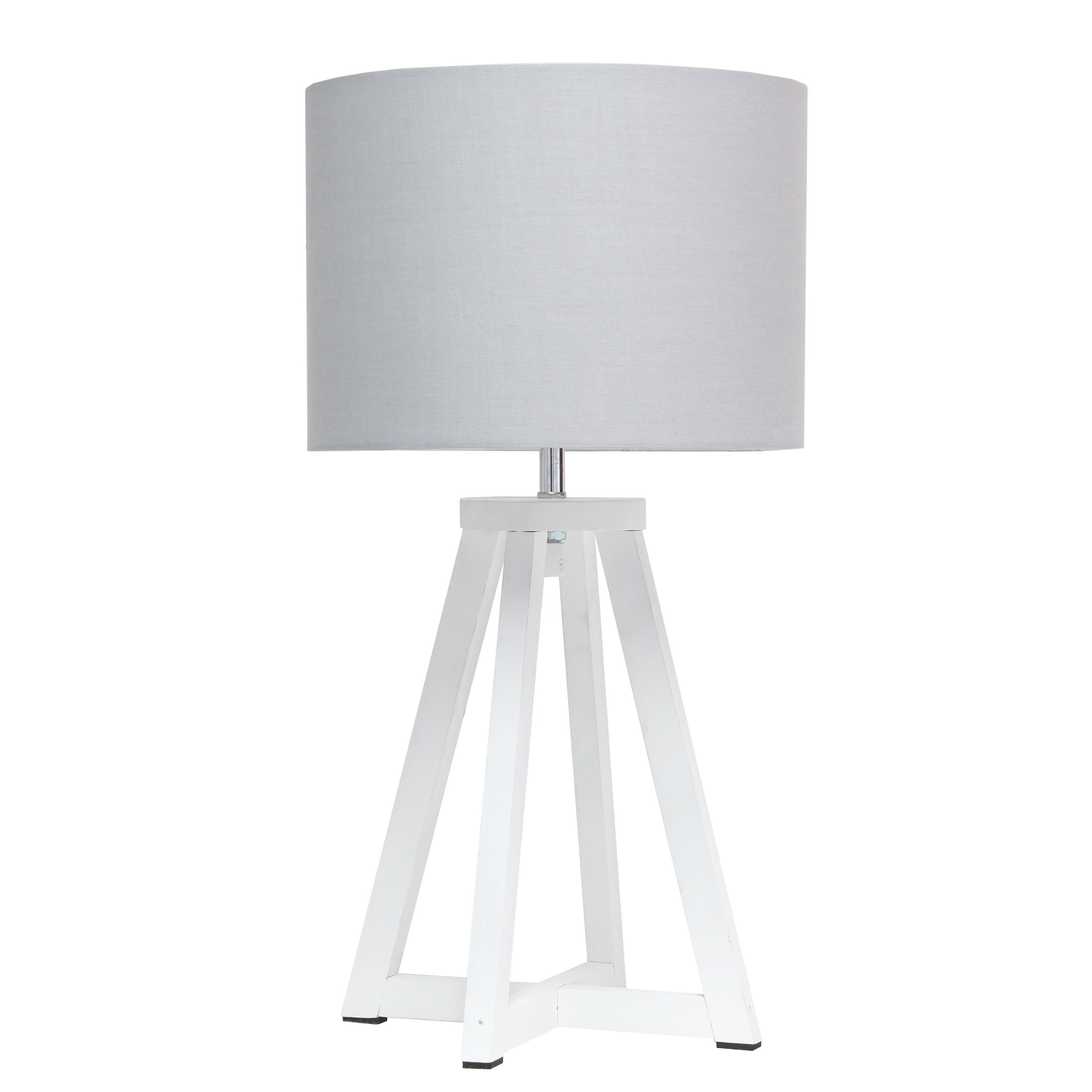 Simple Designs Interlocked Triangular White Wood Table Lamp With Gray Fabric Shade