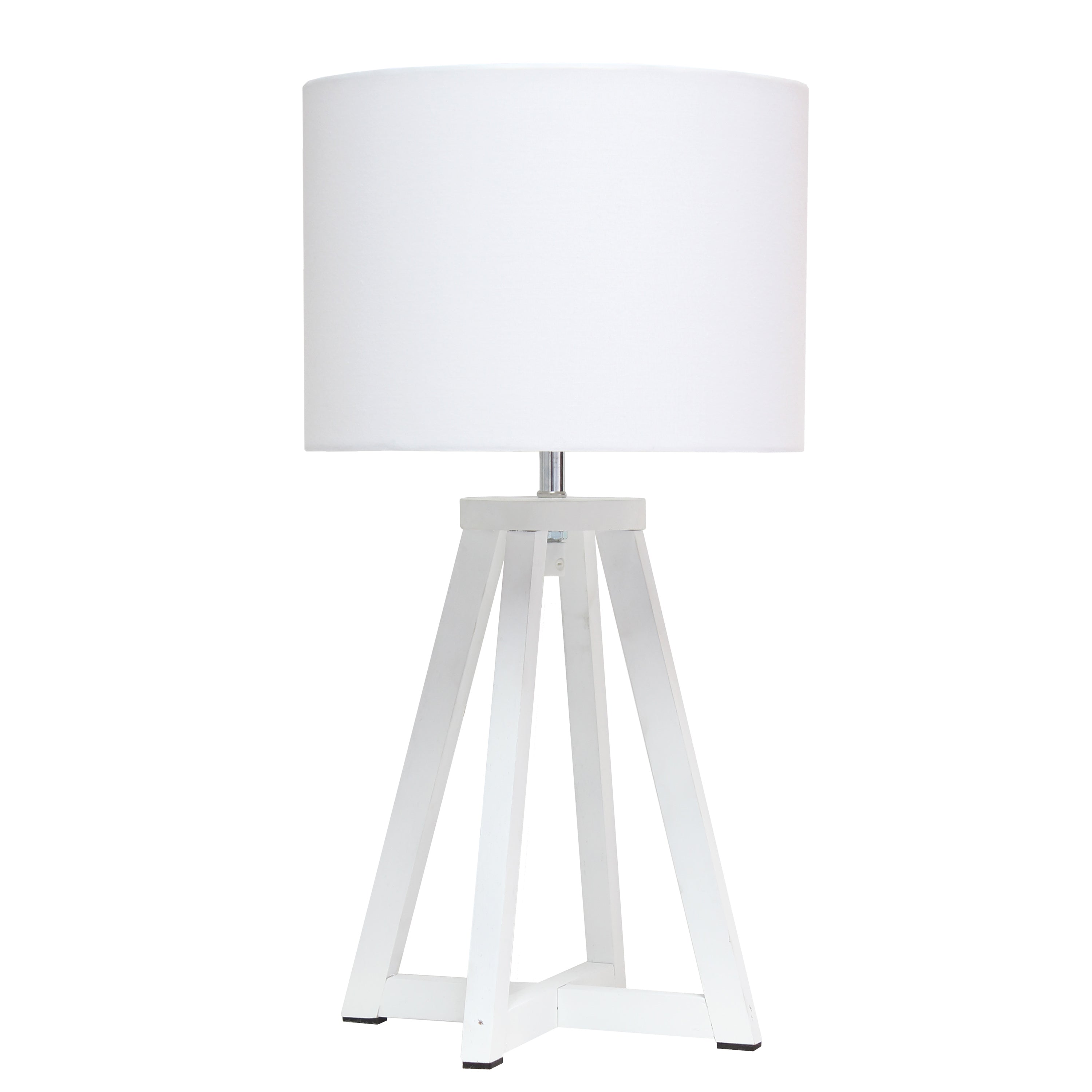 Simple Designs Interlocked Triangular White Wood Table Lamp With White Fabric Shade