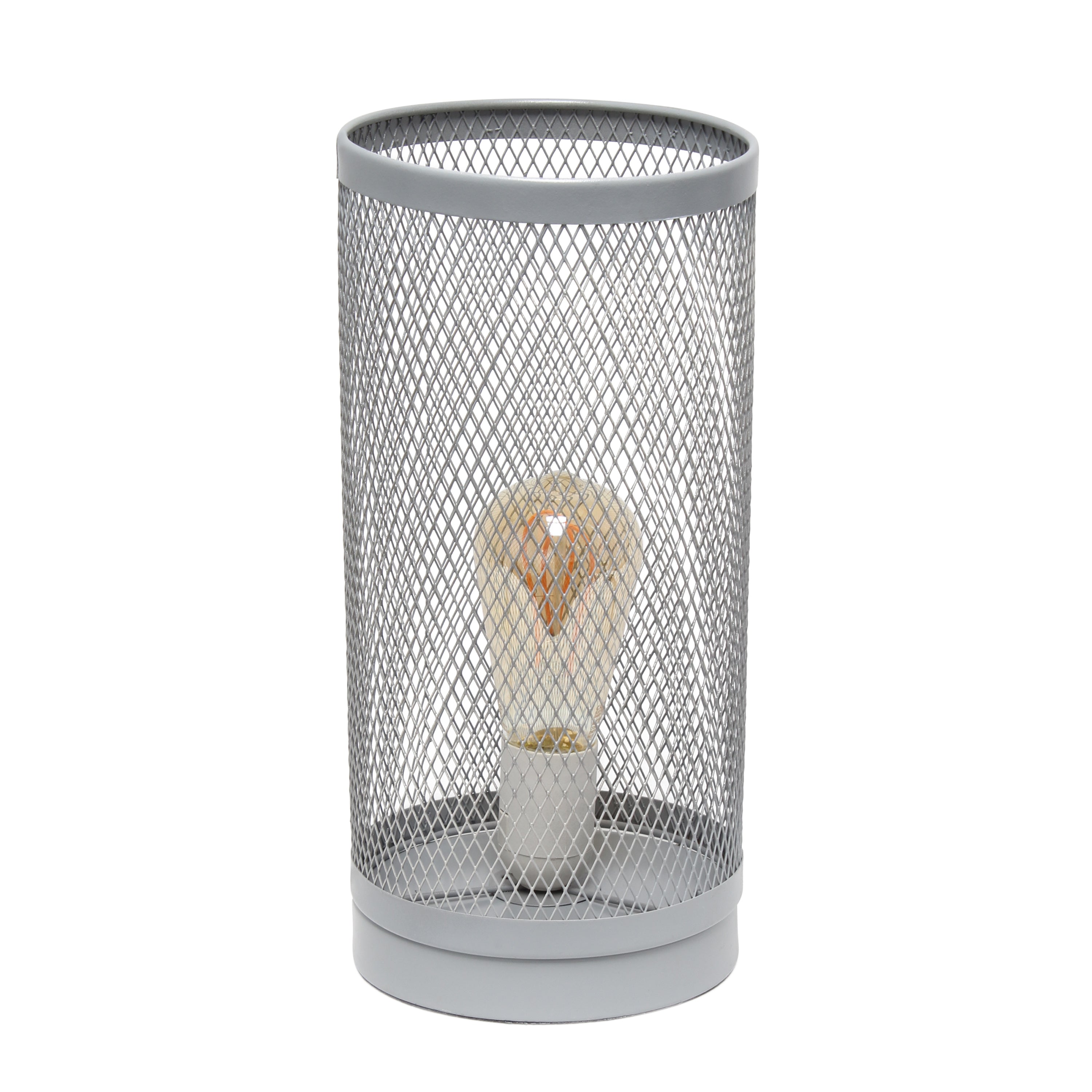 Simple Designs Gray Mesh Cylindrical Steel Table Lamp