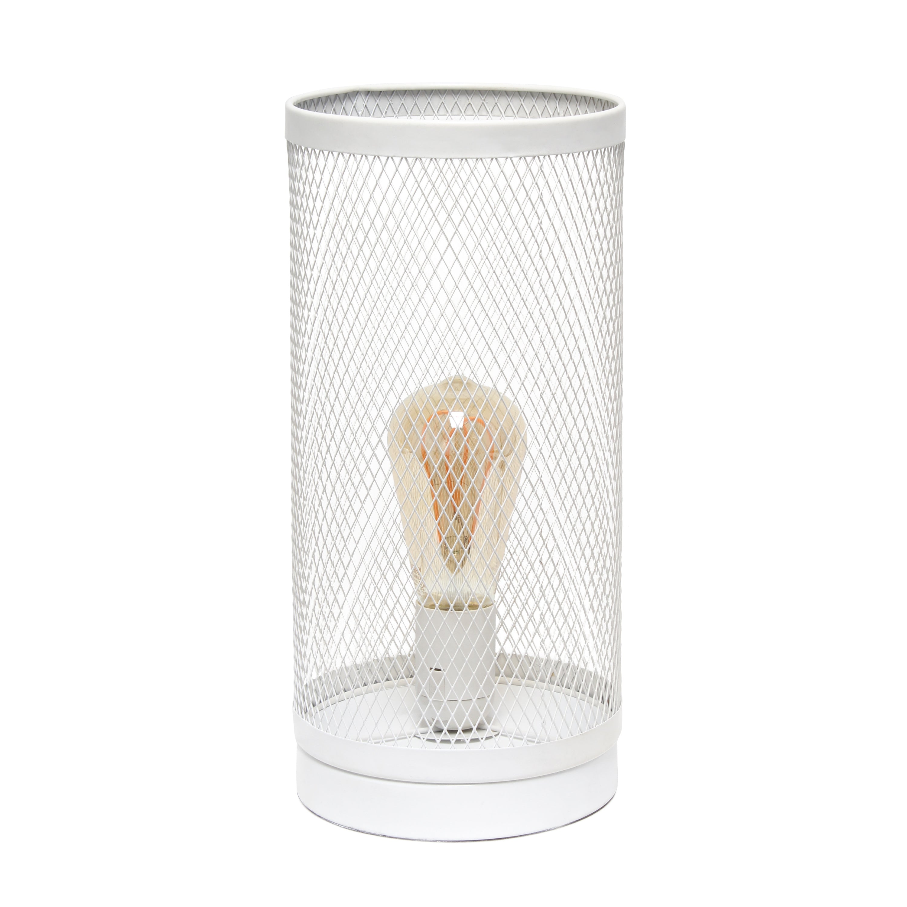 Simple Designs White Mesh Cylindrical Steel Table Lamp