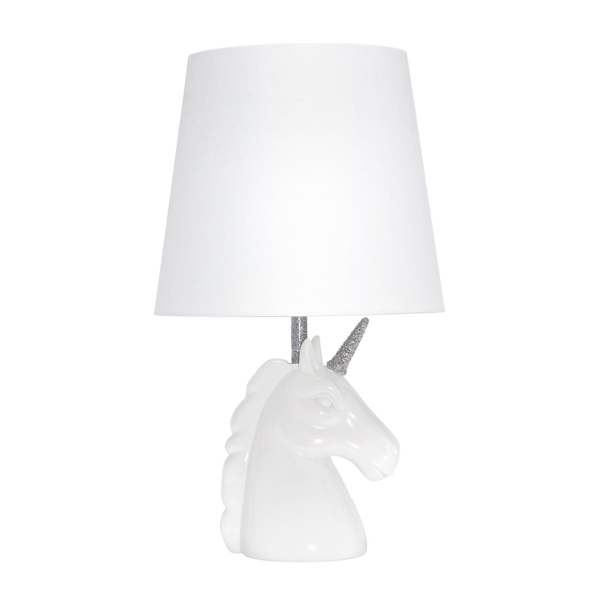 Simple Designs Sparkling Silver And White Unicorn Table Lamp