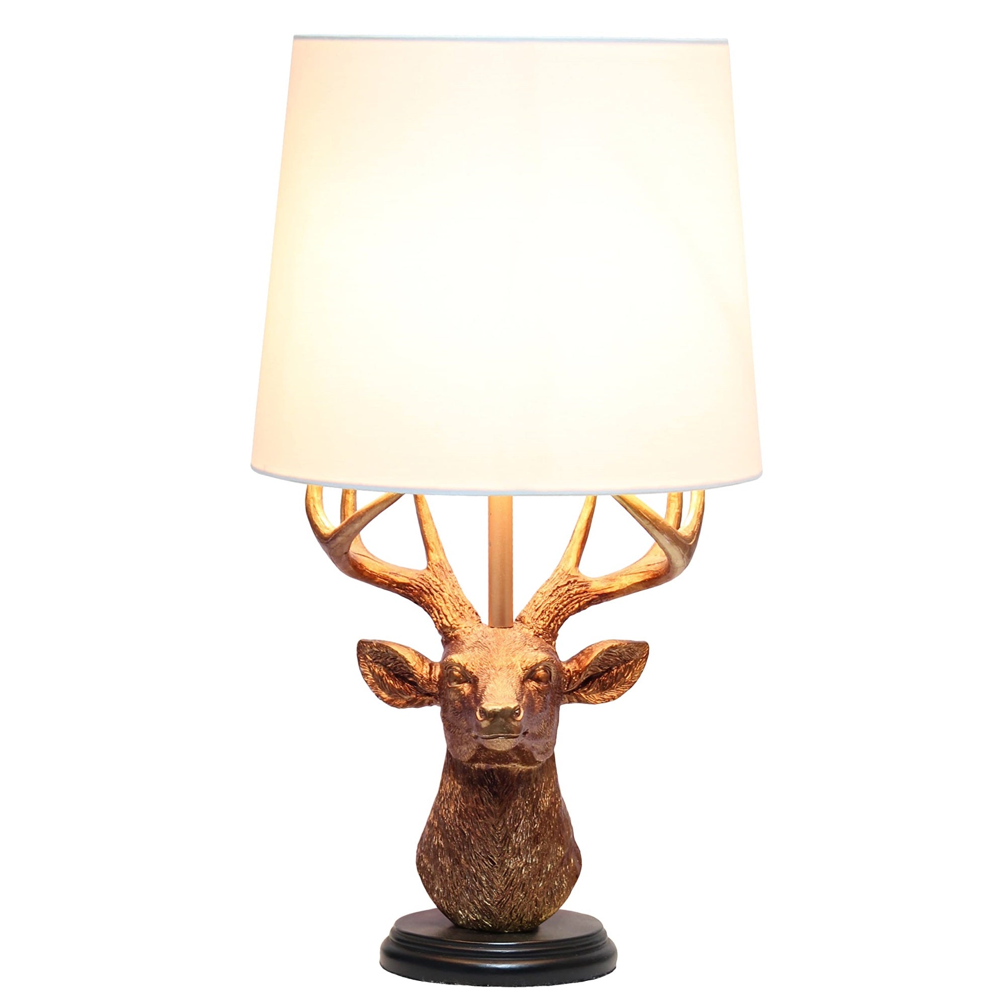 Simple Designs Woodland 17.25' Tall Rustic Antler Copper Deer Bedside Table Desk Lamp With Tapered White Fabric Shade