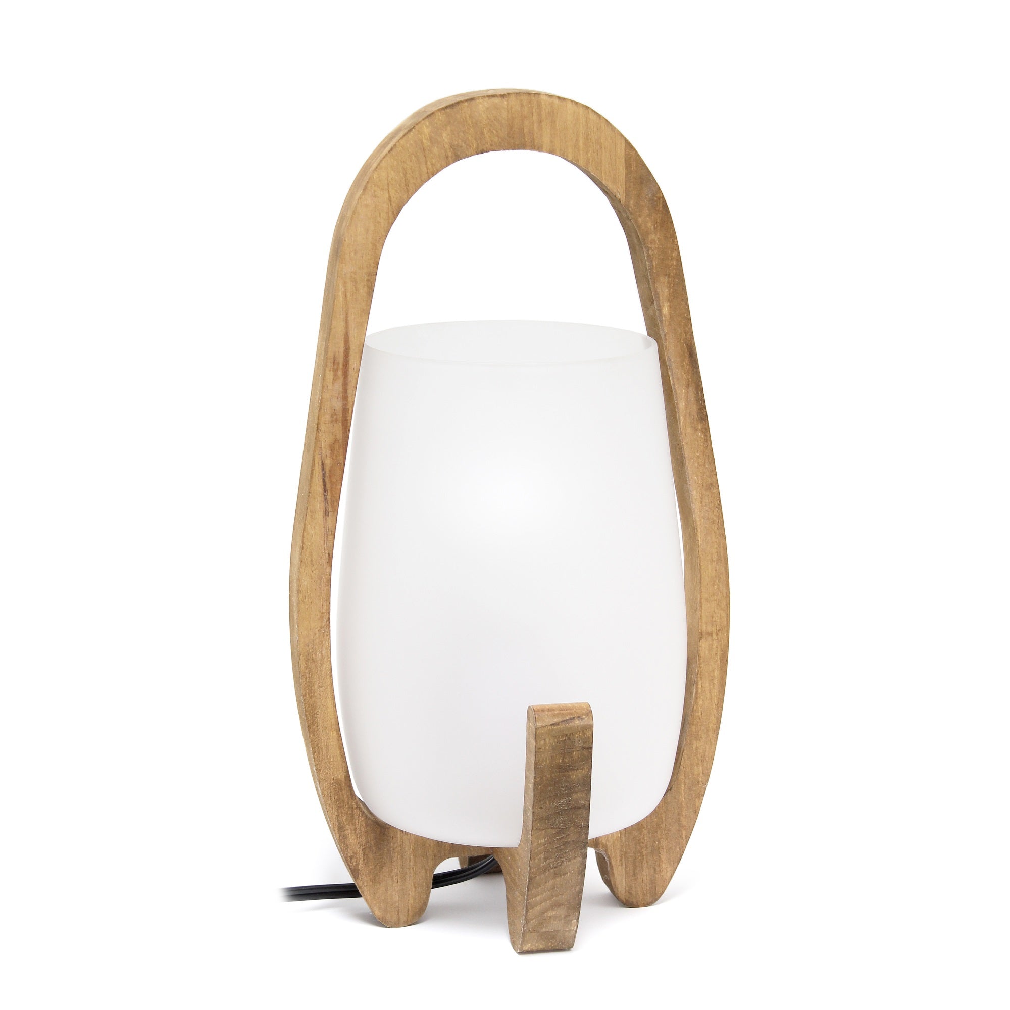Elegant Designs 15' Contemporary Wood Frame And Handle Table Desk Lamp With Lantern Style Frosted Glass Shade For Decor, Bedroom, Living Room, End Table, Nightstand, Office, Nursery, Natural