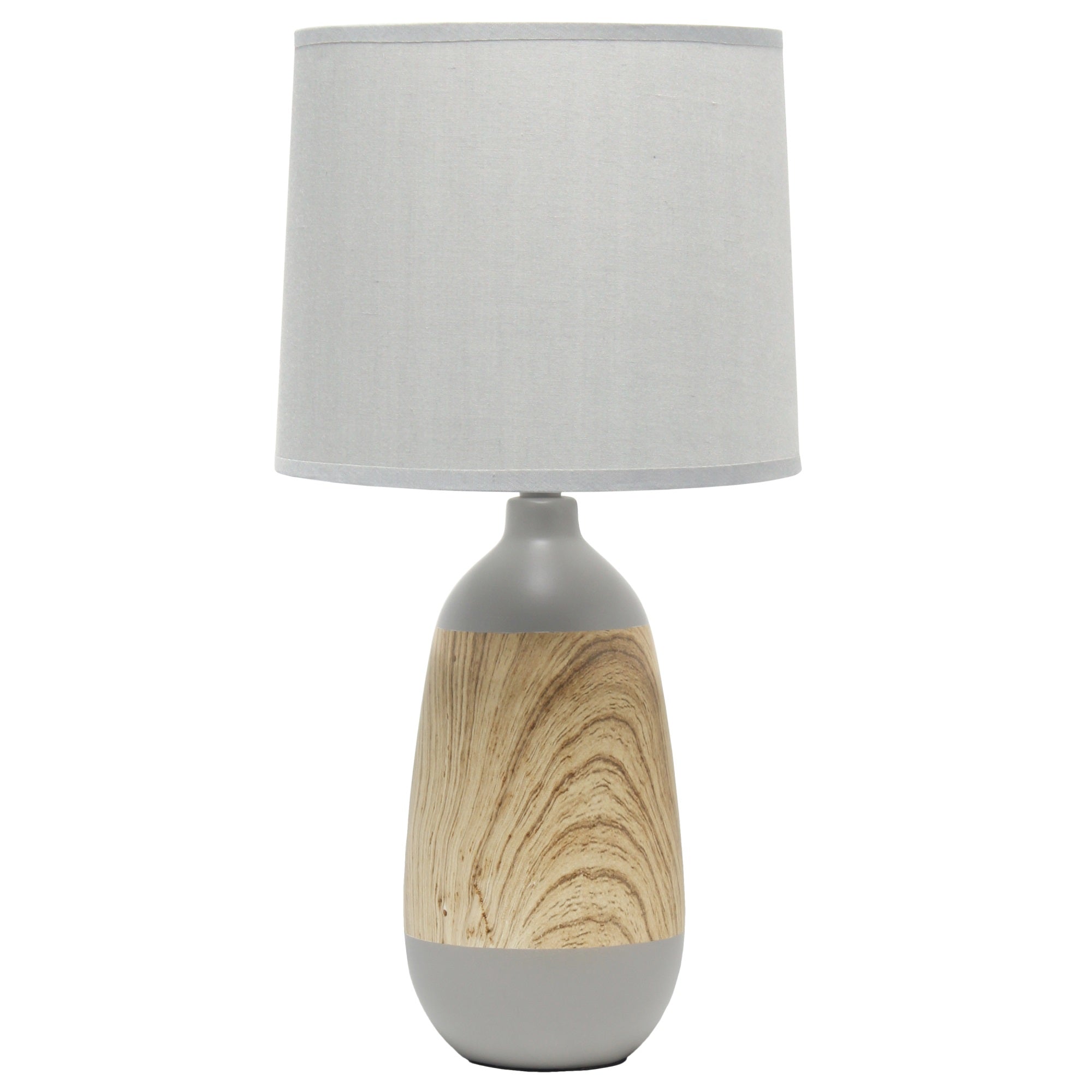 Simple Designs Ceramic Oblong Table Lamp, Light Wood And Gray