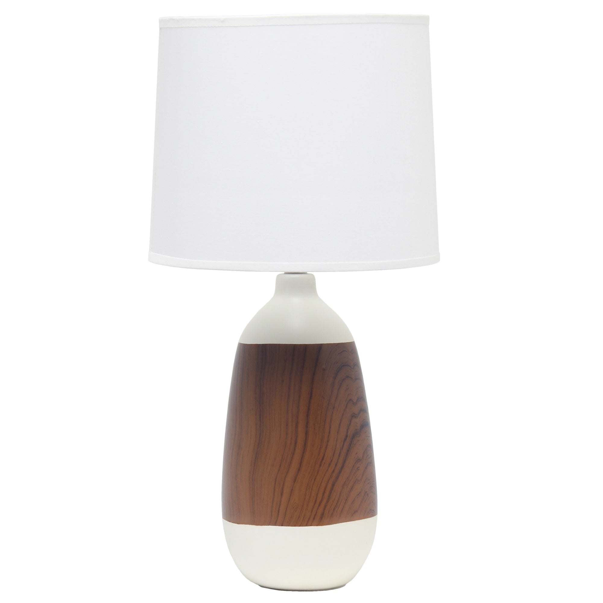 Simple Designs Ceramic Oblong Table Lamp, Dark Wood And White