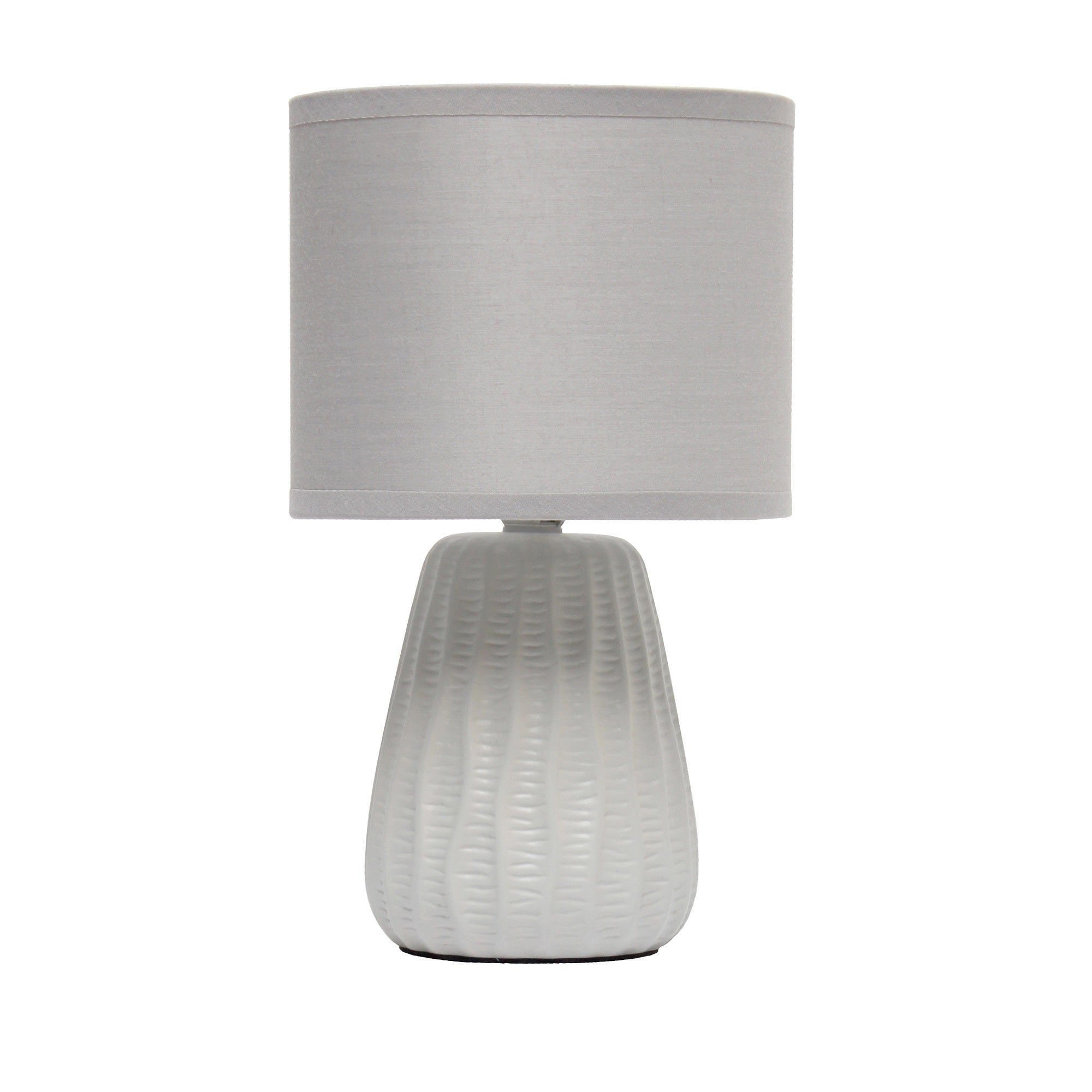 Simple Designs 11.02' Traditional Mini Modern Ceramic Texture Pastel Accent Bedside Table Desk Lamp With Matching Fabric Shade For Home Decor, Bedroom, Nightstand, Living Room, Entryway, Gray