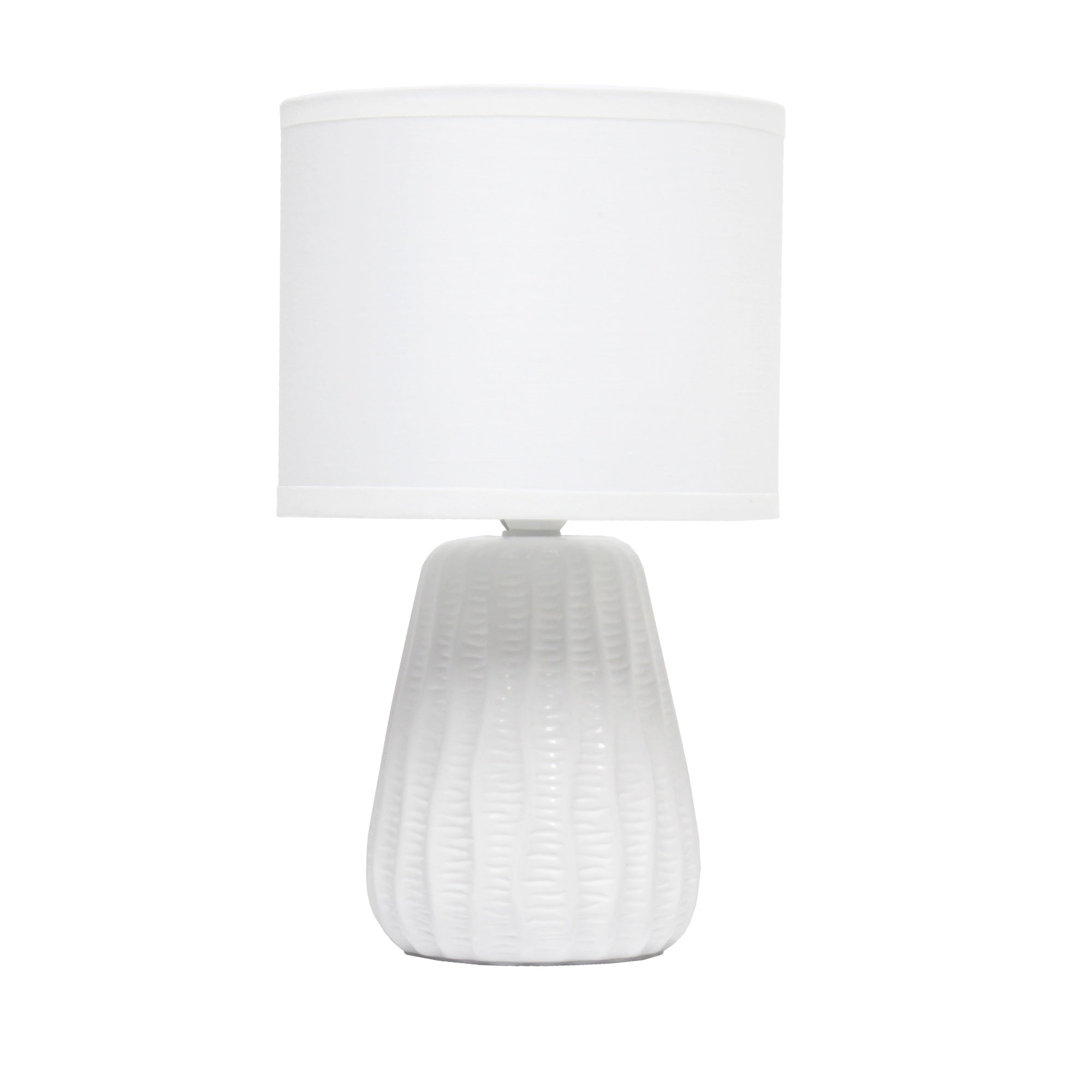 Simple Designs 11.02' Traditional Mini Modern Ceramic Texture Pastel Accent Bedside Table Desk Lamp With Matching Fabric Shade For Home Decor, Bedroom, Nightstand, Living Room, Entryway, Off White