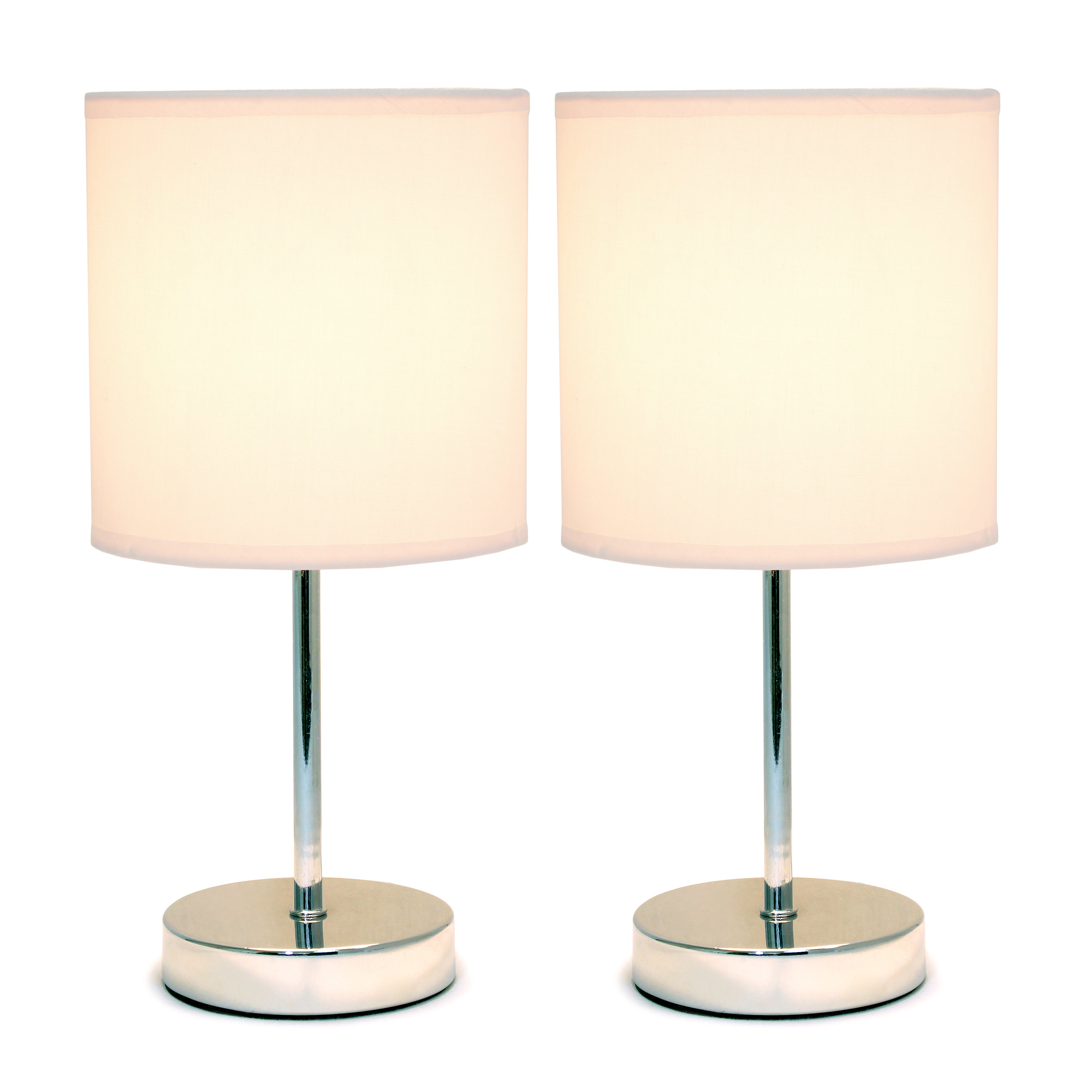 Simple Designs Chrome Mini Basic Table Lamp With Fabric Shade 2 Pack Set, Blush Pink
