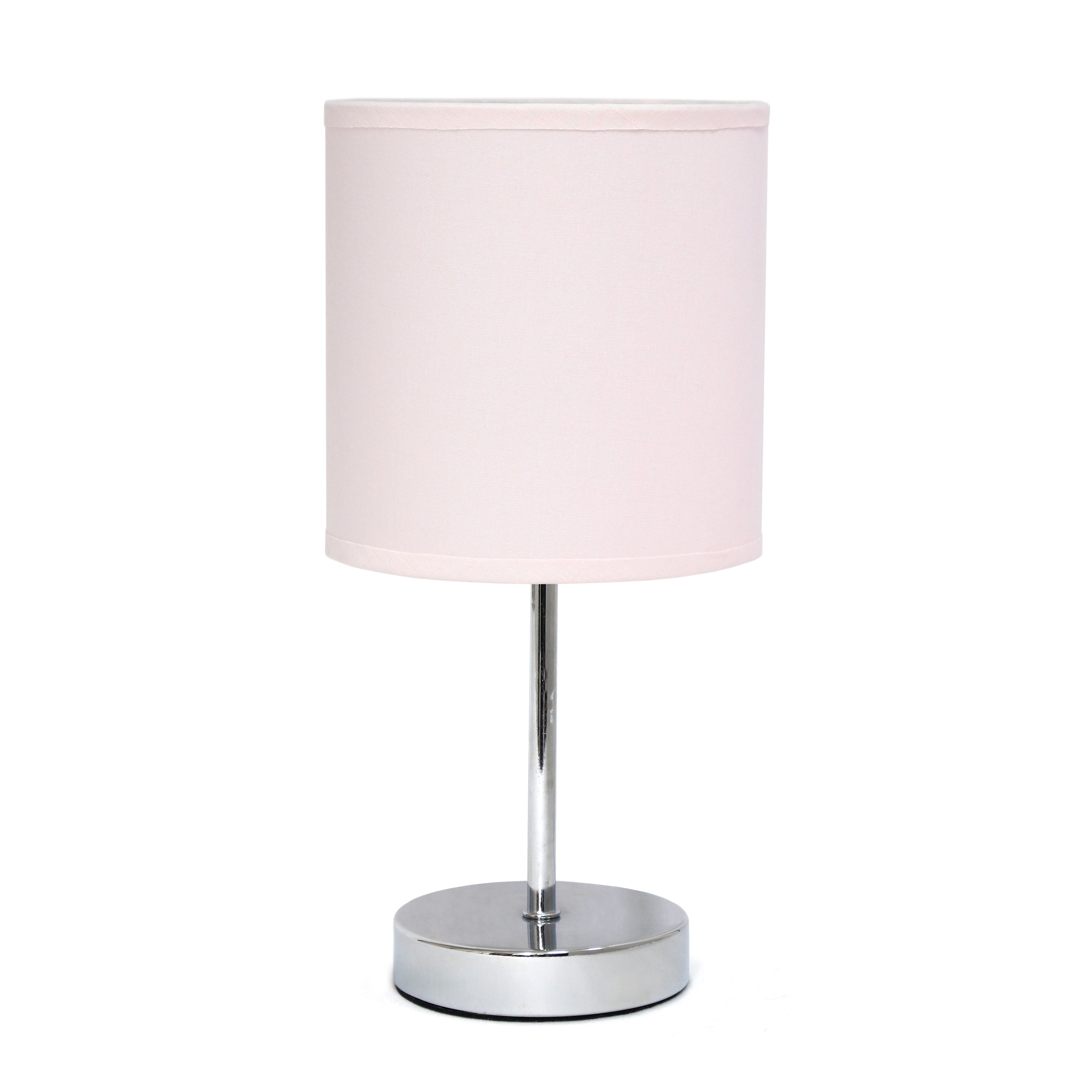 Simple Designs Chrome Mini Basic Table Lamp With Fabric Shade, Blush Pink