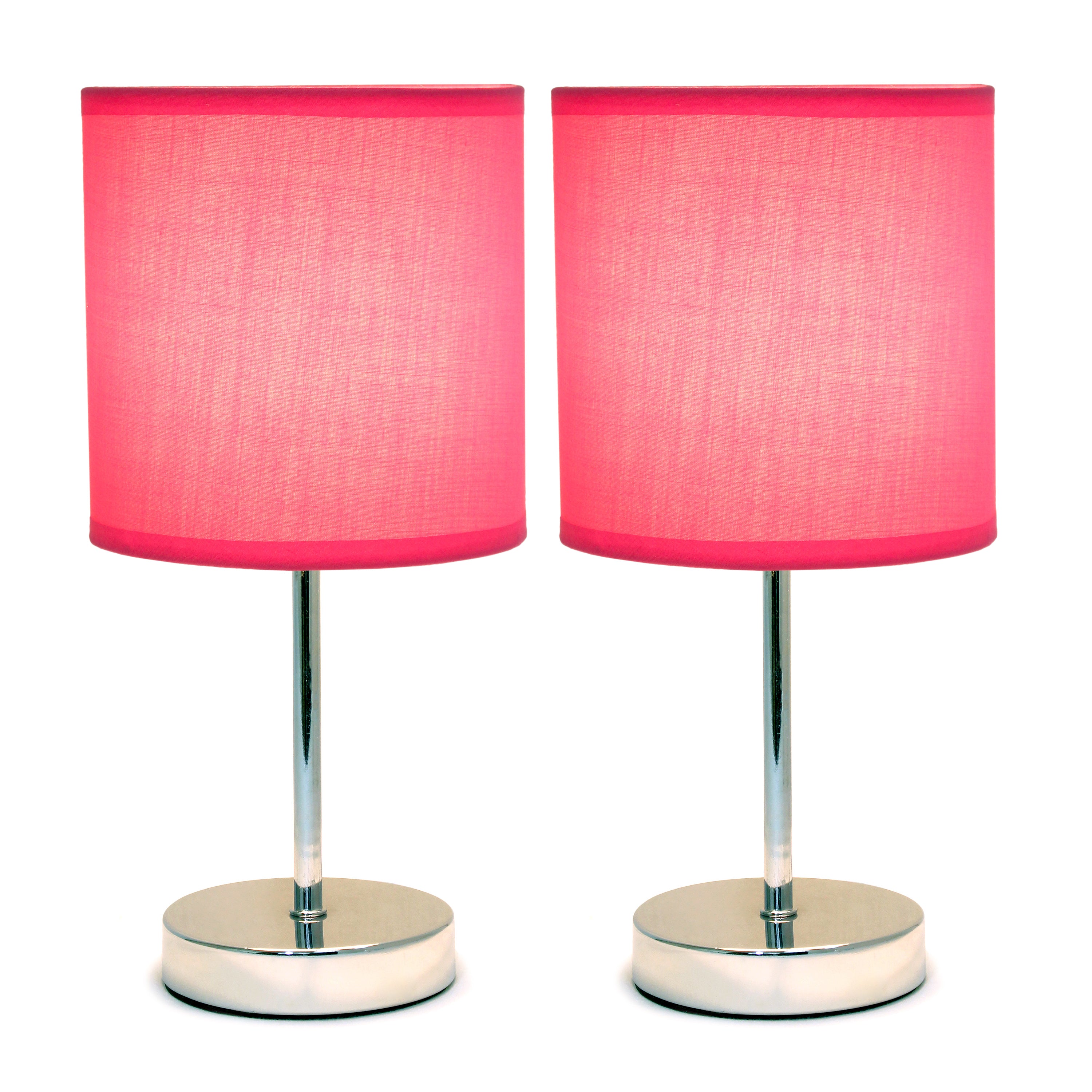 Simple Designs Chrome Mini Basic Table Lamp With Fabric Shade, Hot Pink