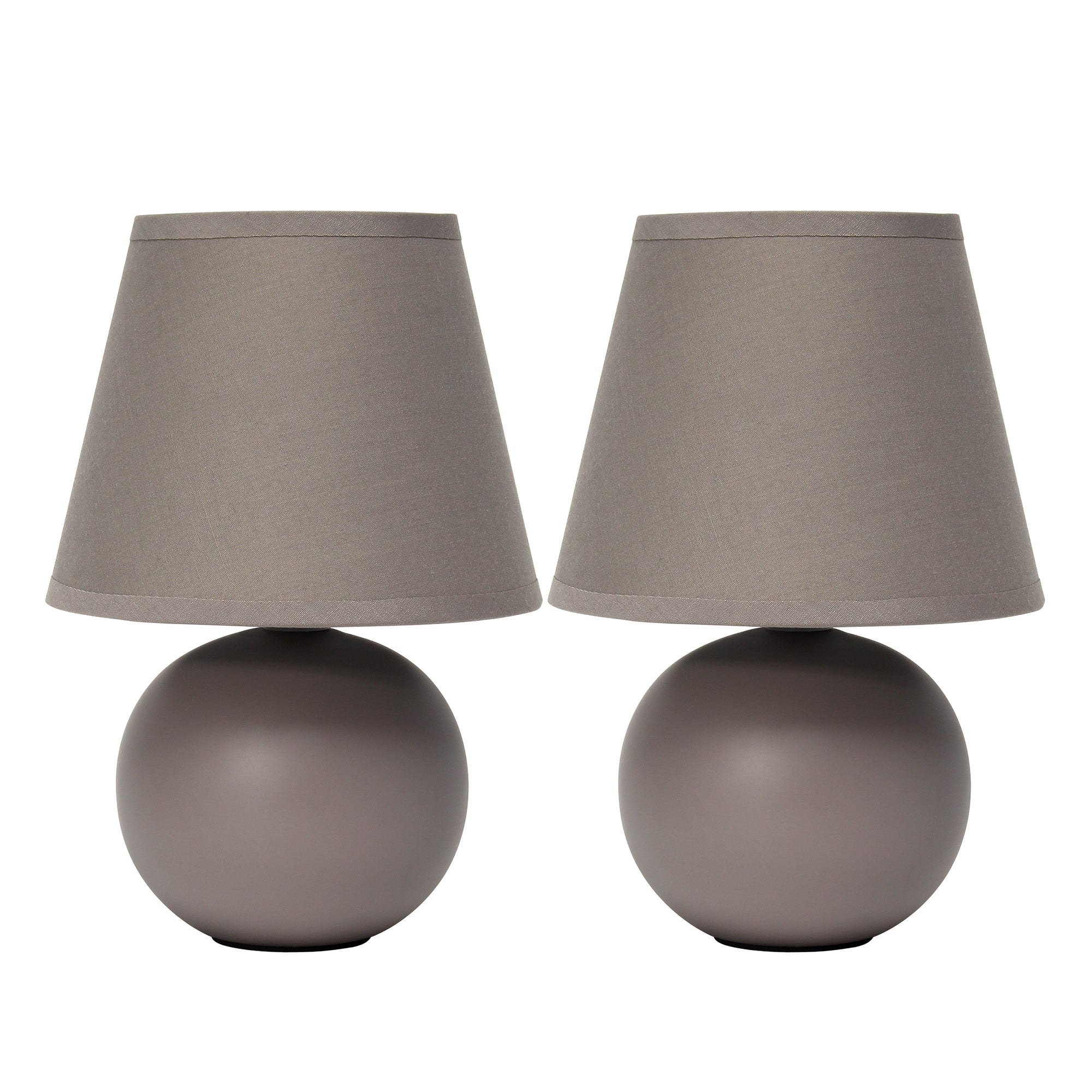 Simple Designs Mini Ceramic Globe Table Lamp 2 Pack Set, Gray