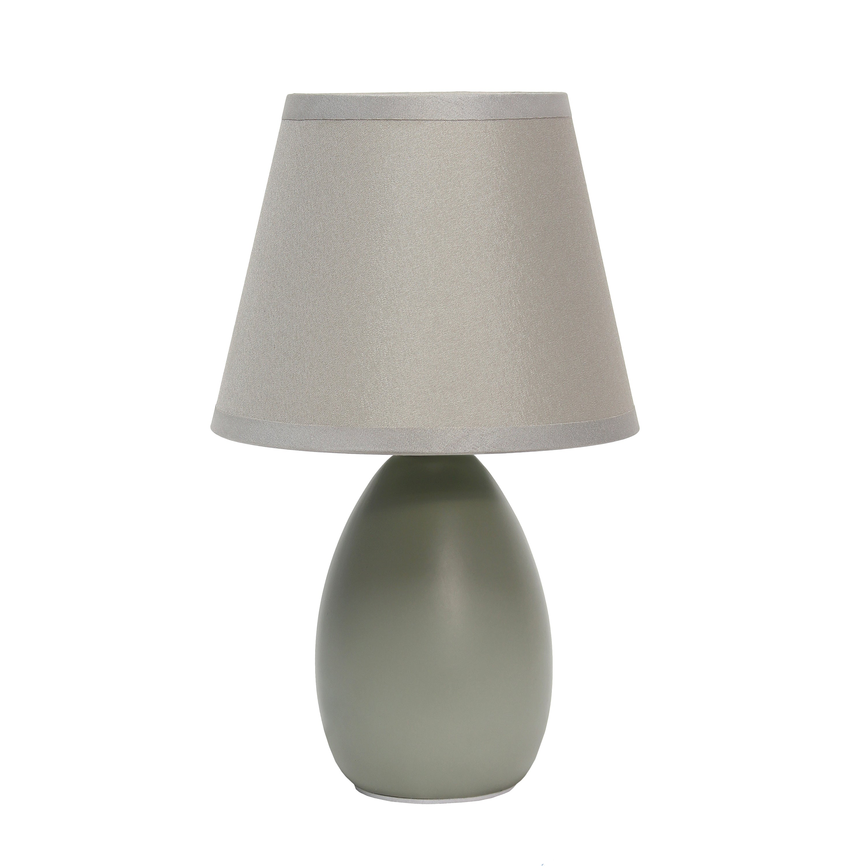 Simple Designs 9.45' Mini Egg Oval Ceramic Table Lamp With Matching Shade, Led Bulb Included, Gray