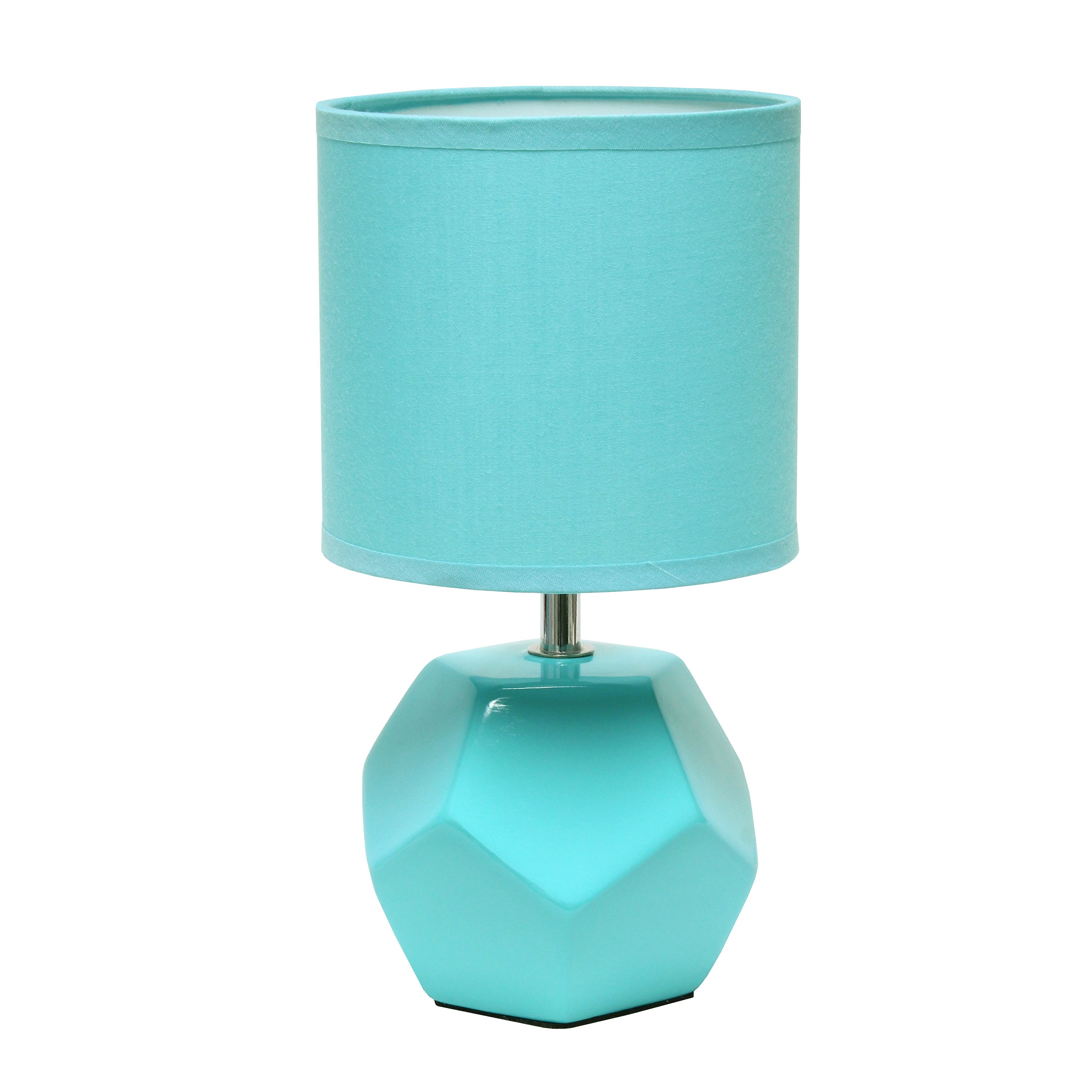 Simple Designs 10.24' Round Geometric Prism Mini Table Lamp With Matching Fabric Shade, Led Bulb Included, Blue