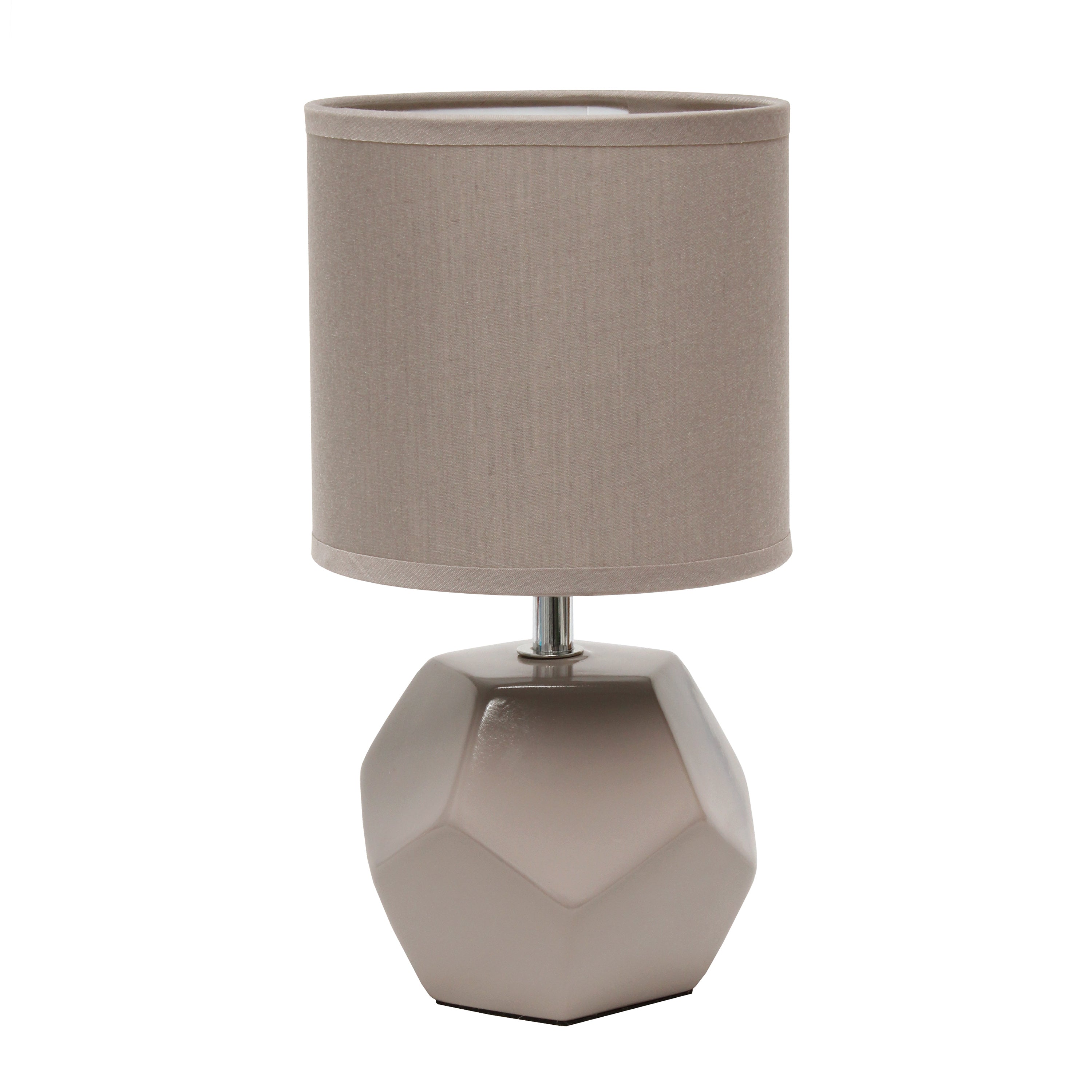 Simple Designs 10.24' Round Geometric Prism Mini Table Lamp With Matching Fabric Shade, Led Bulb Included, Gray