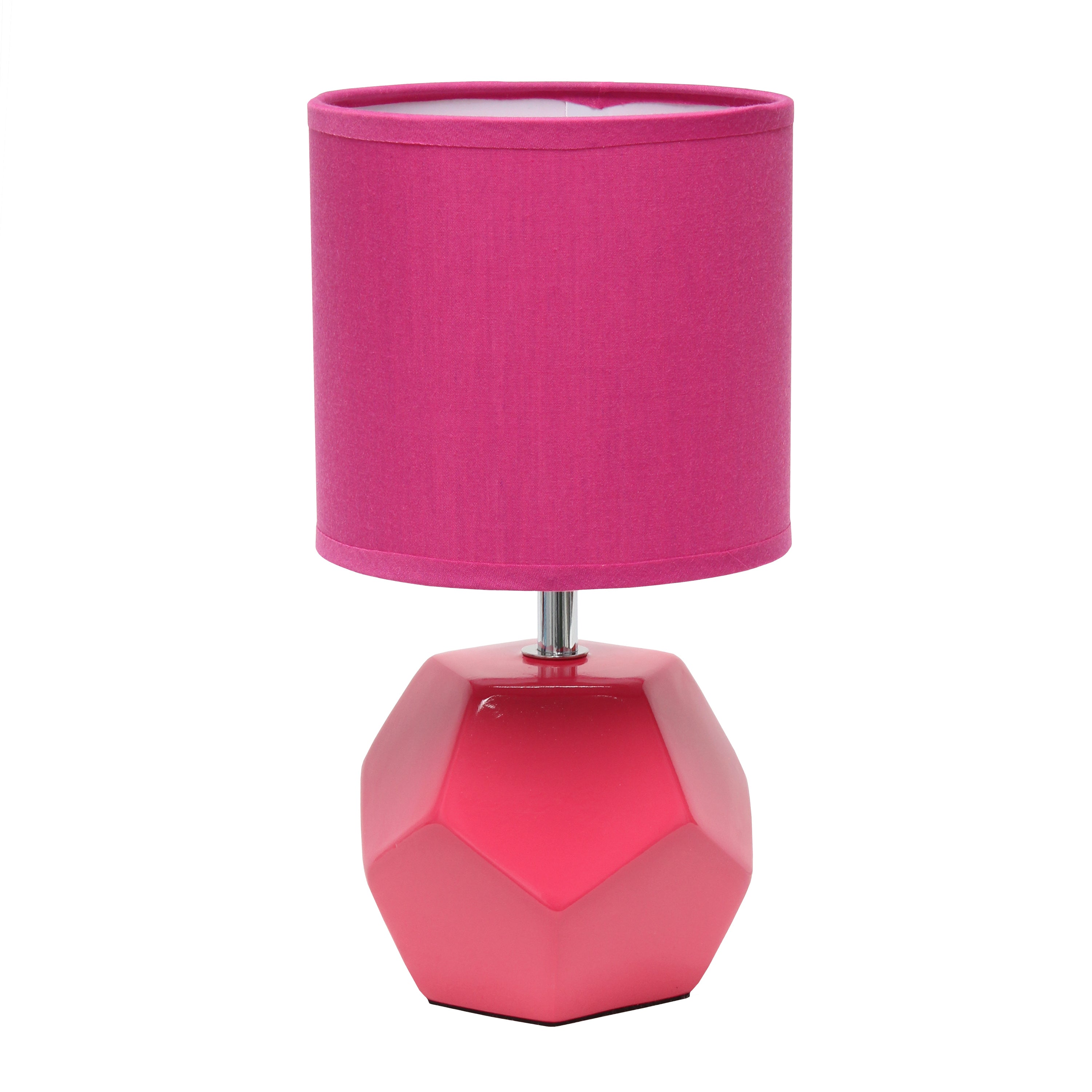 Simple Designs 10.24' Round Geometric Prism Mini Table Lamp With Matching Fabric Shade, Led Bulb Included, Pink
