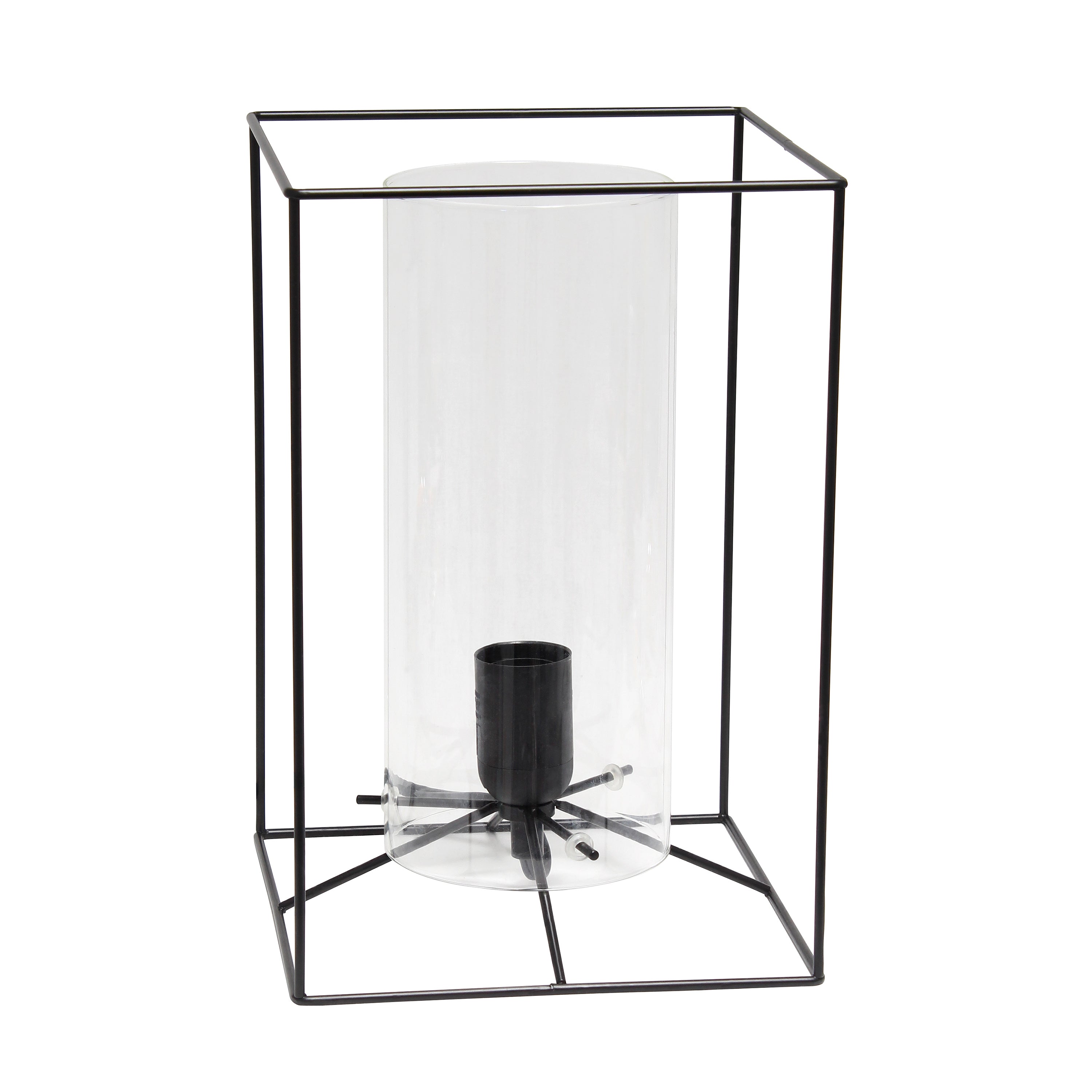 Elegant Designs Large Exposed Glass And Metal  Table Lamp, Black/Clear