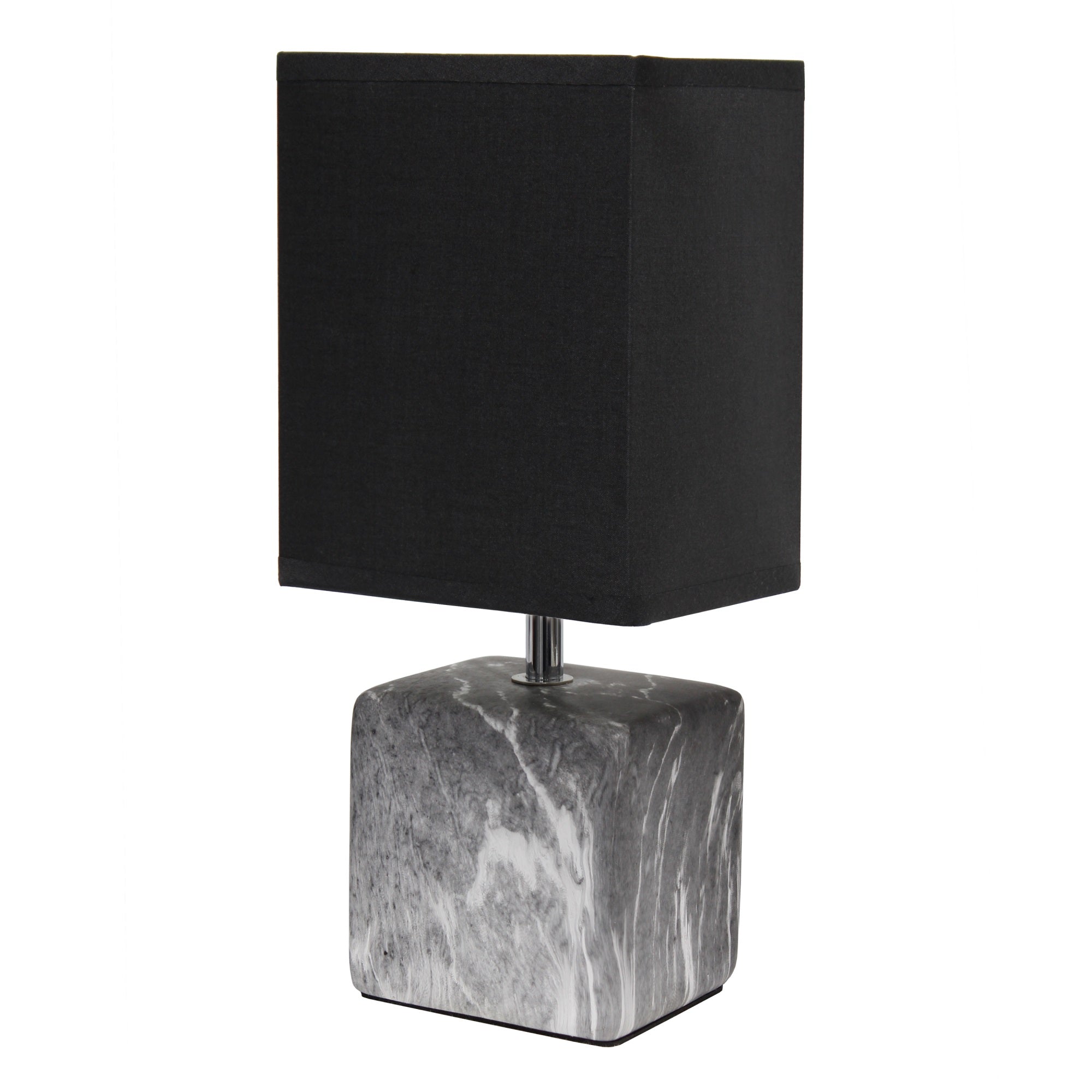 Simple Designs Petite Marbled Ceramic Table Lamp With Fabric Shade, Black With Black Shade
