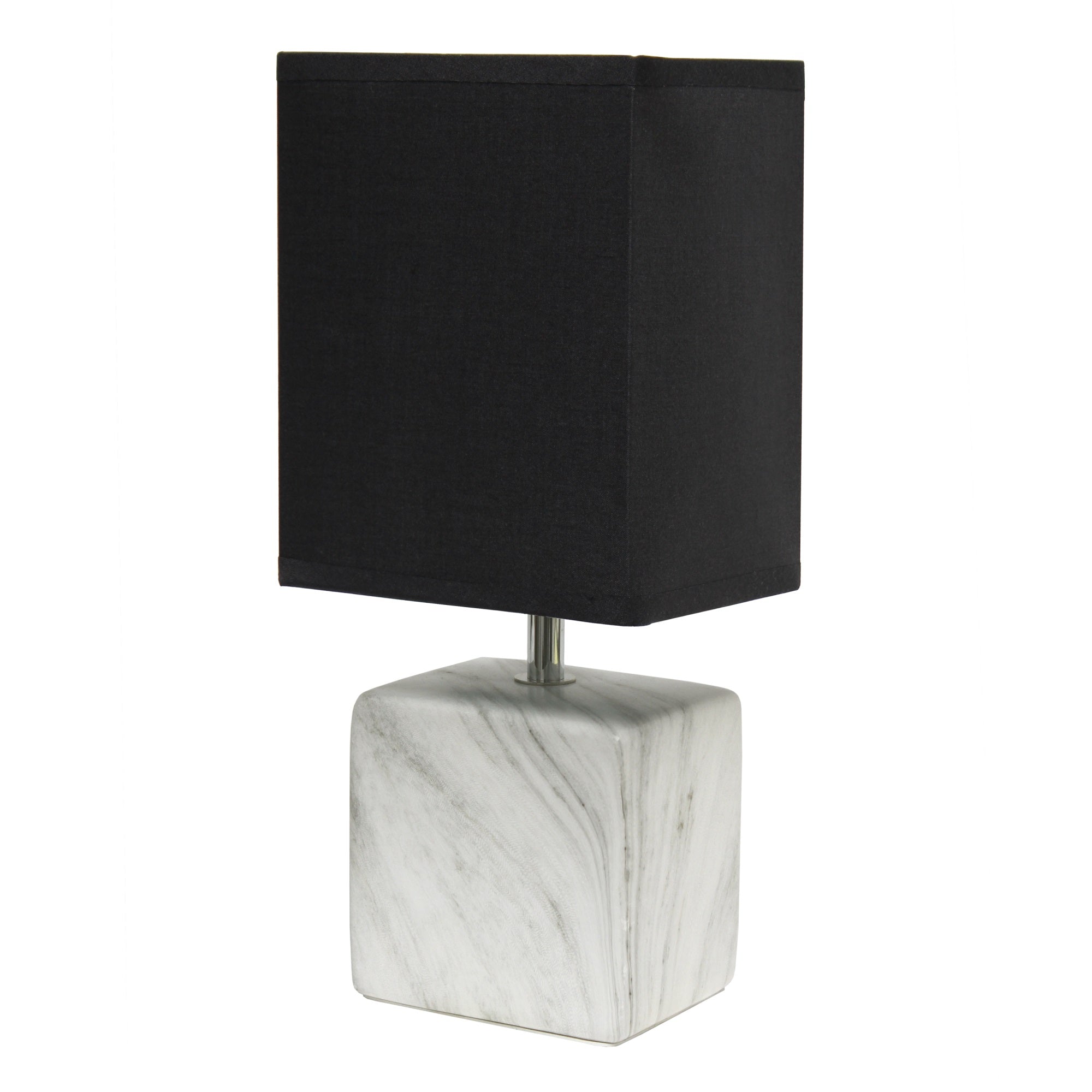 Simple Designs Petite Marbled Ceramic Table Lamp With Fabric Shade, White With Black Shade