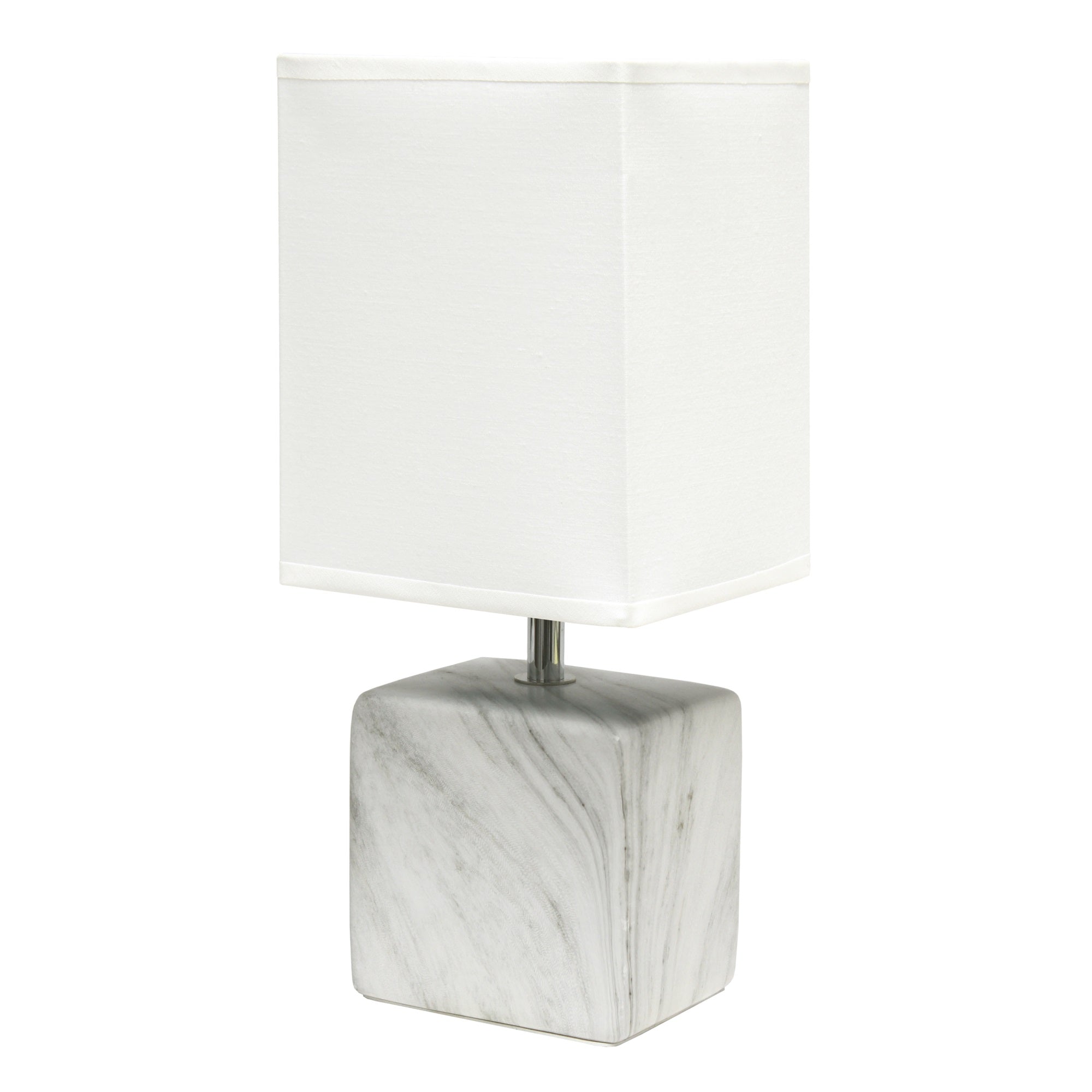 Simple Designs Petite Marbled Ceramic Table Lamp With Fabric Shade, White With White Shade